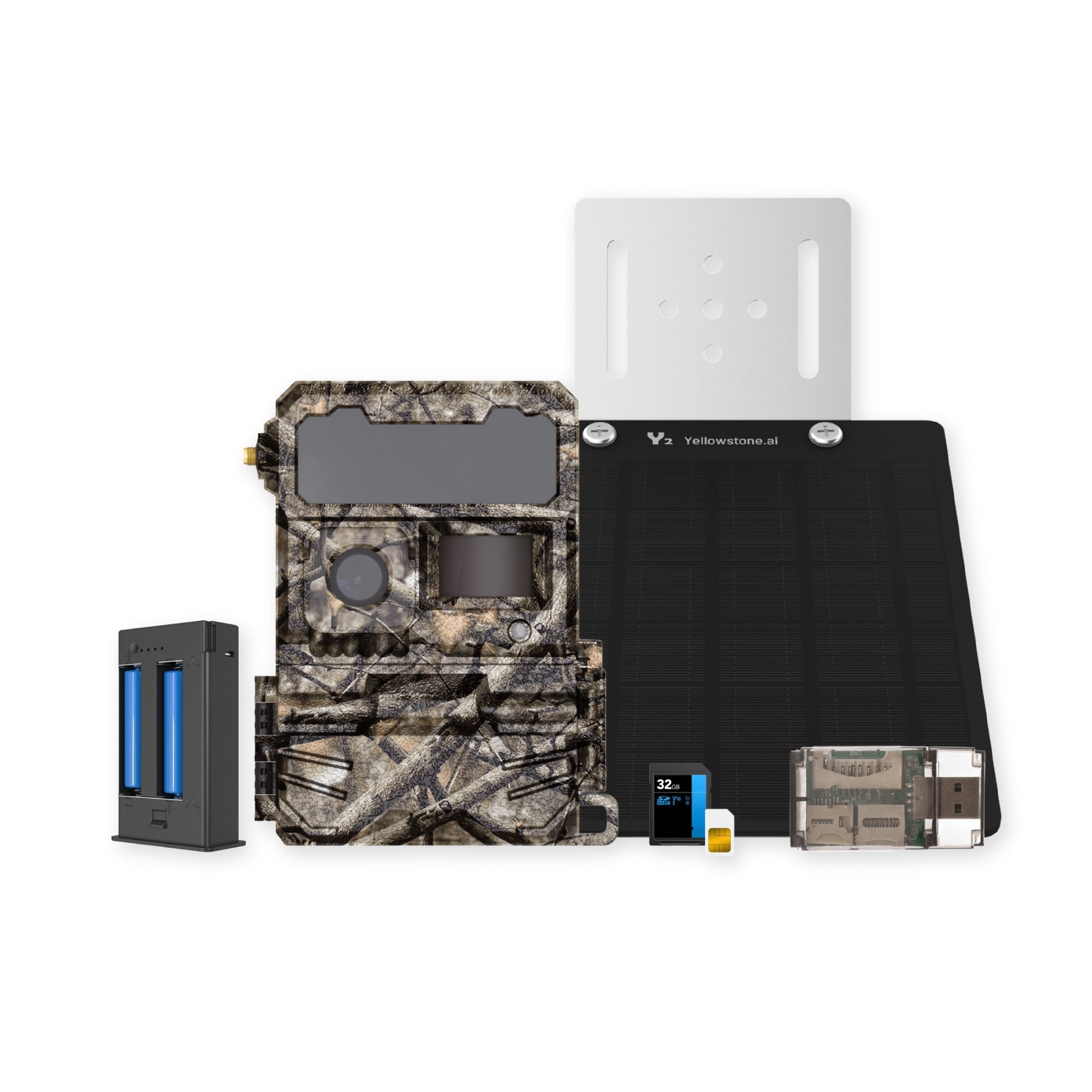 Yellowstone Y2 4G LTE Trail Camera Bundle with Battery, Solar Panel, Card Reader, and Accessories