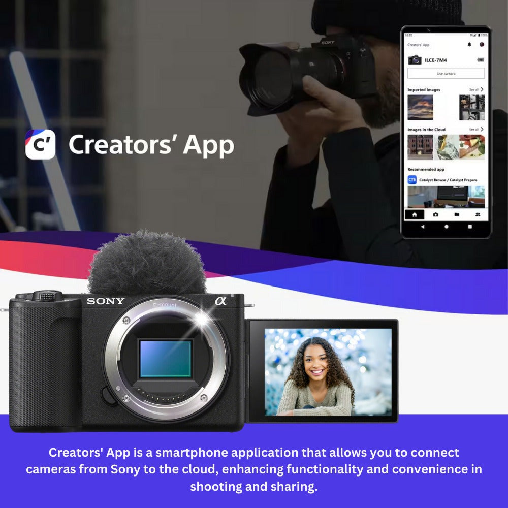 Sony Alpha ZVE10 II | APS-C Interchangeable Lens Mirrorless with 16-50mm Lens Kit | Designed for Content Creators | Black with Sony Creator Accessory Kit II bundle