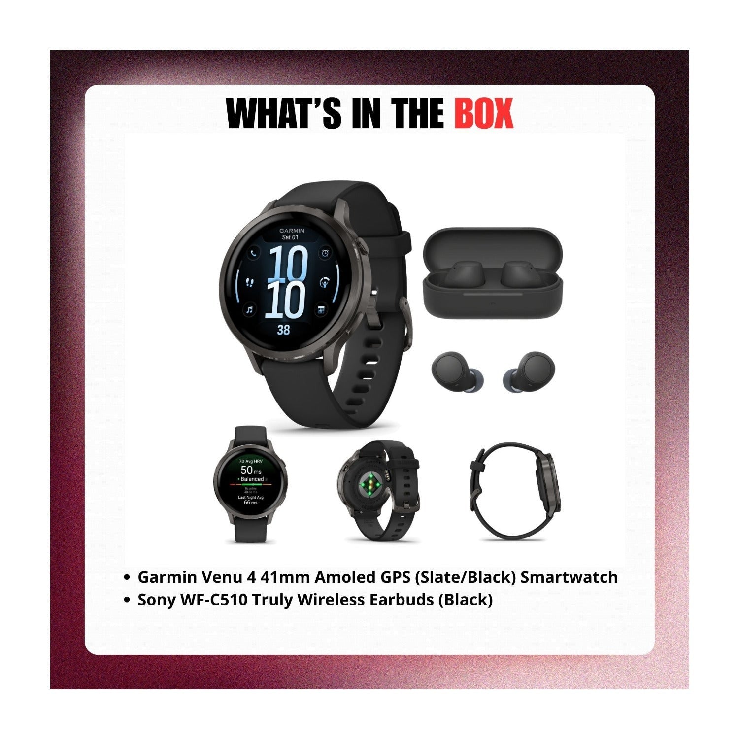 Garmin Venu 4 41mm AMOLED (Slate/Black) GPS Smartwatch with Earbuds Bundle