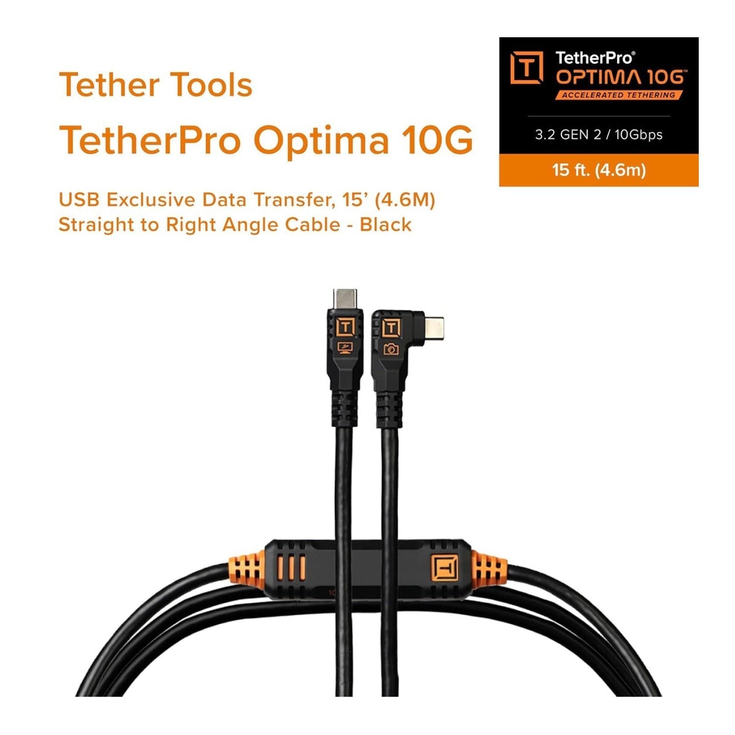 Tether Tools TetherPro Optima 10G 15 Feet Non-Reflective BLK Cable (Black)