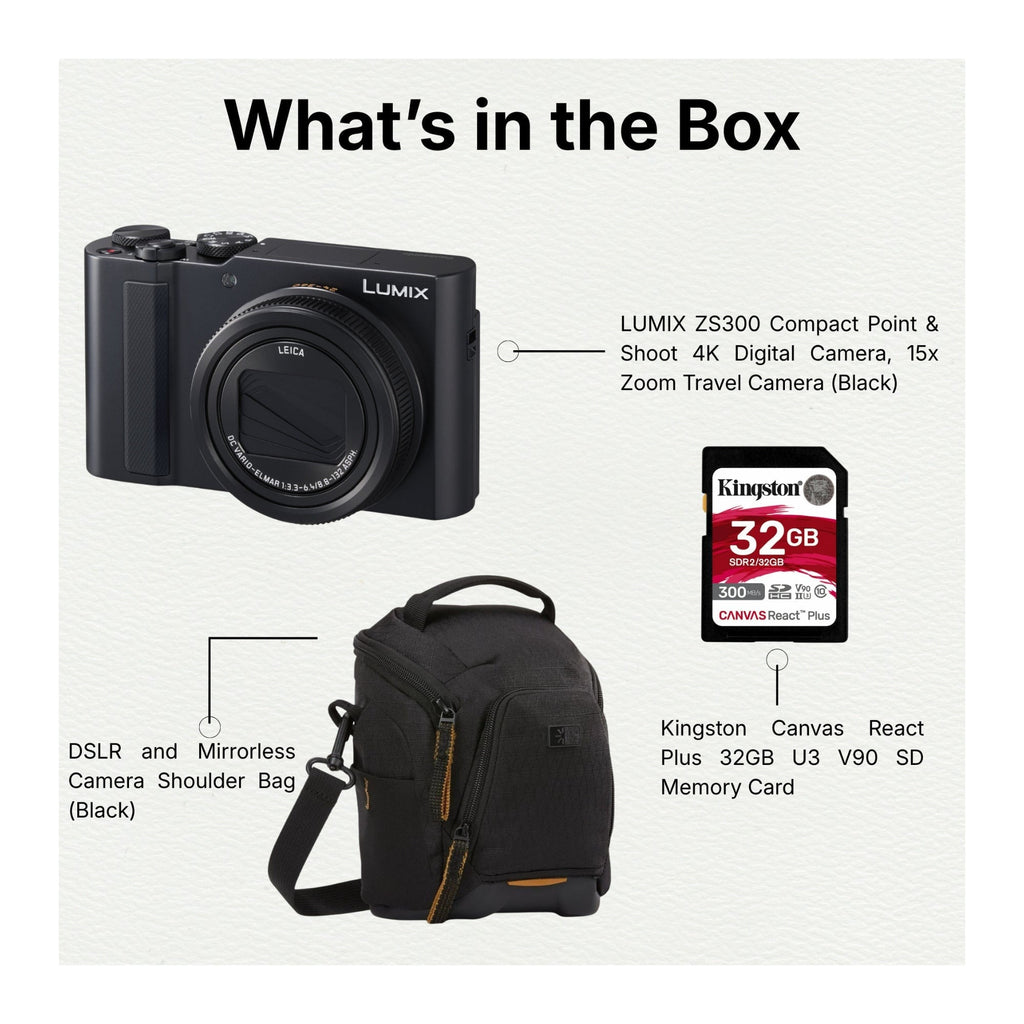 LUMIX ZS300 Compact Point and Shoot 4K Digital Camera (Black) with Accessories
