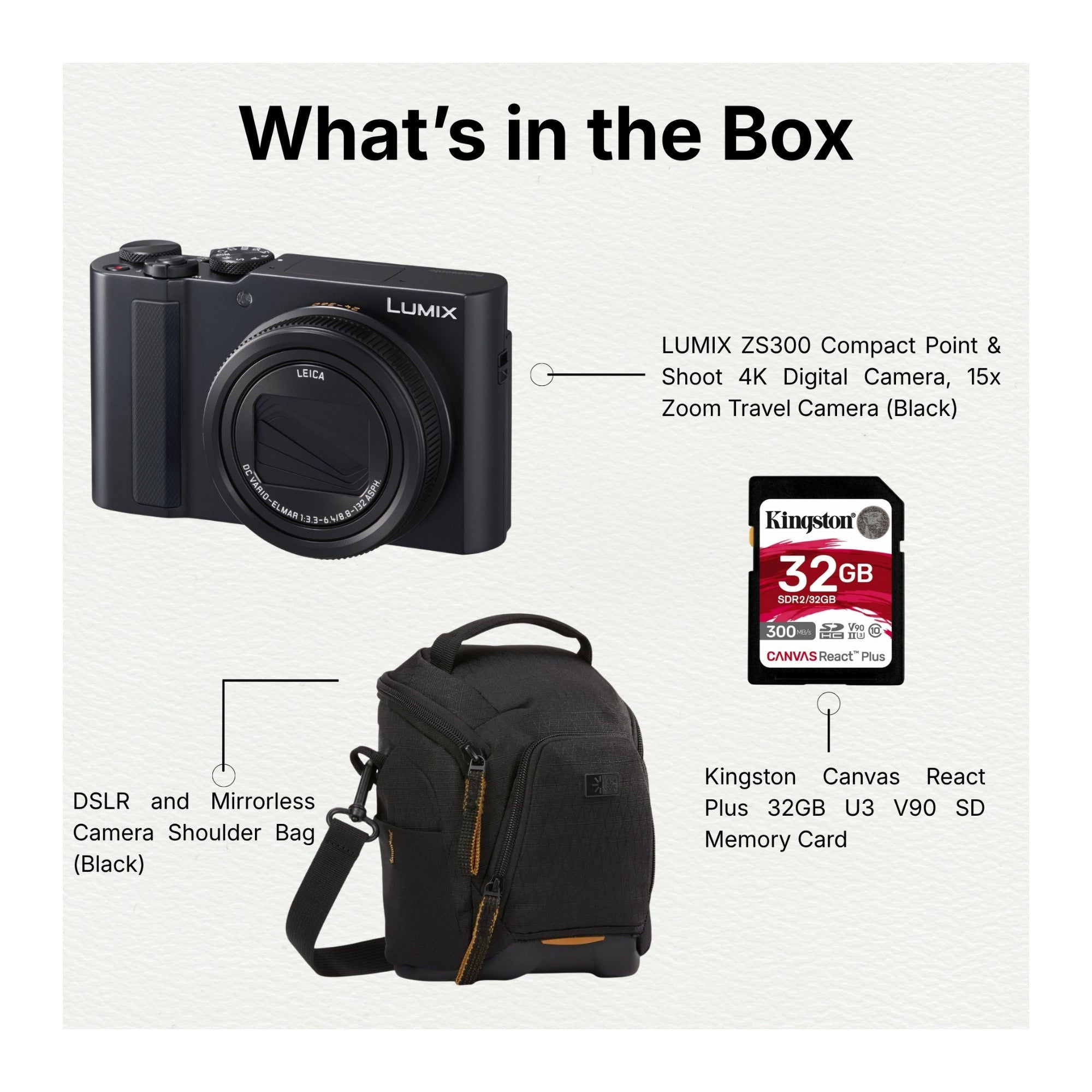 LUMIX ZS300 Compact Point and Shoot 4K Digital Camera (Black) with Accessories