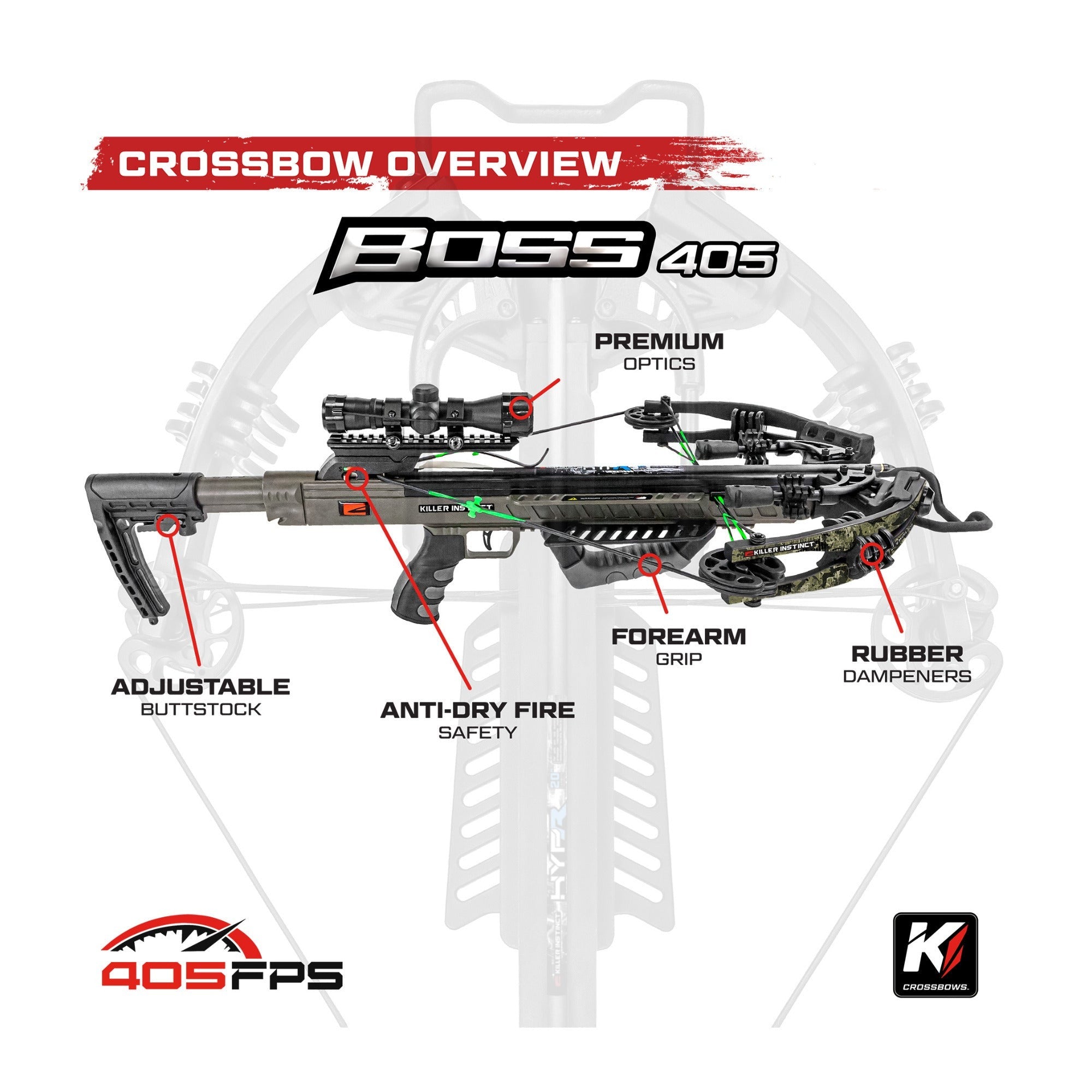 Killer Instinct BOSS 405 Crossbow Package Bundle with Dead Silent Crank LD Sled
