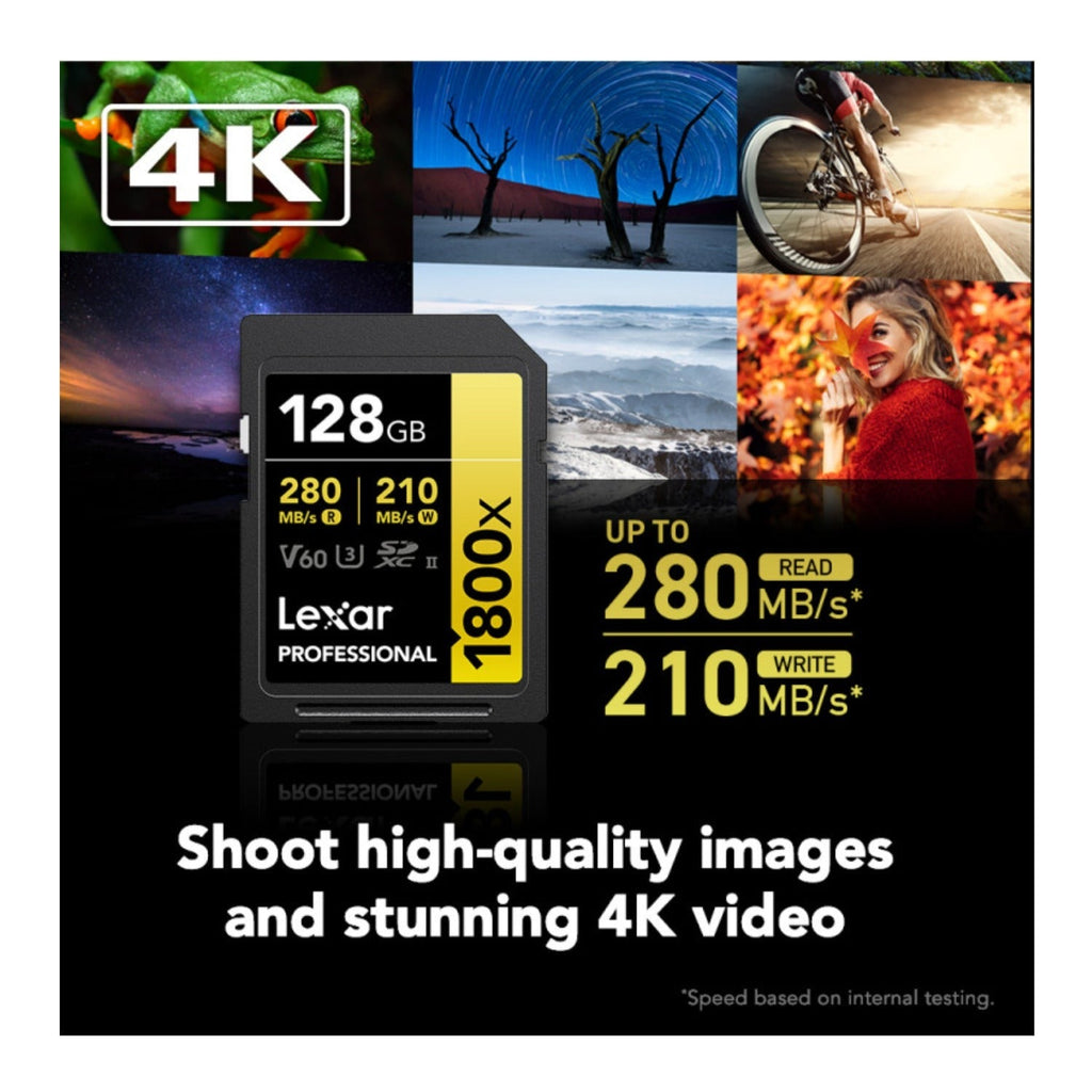 Lexar 128GB Professional GOLD Series 1800x SDXC V60 Memory Card (2-Pack) Bundle
