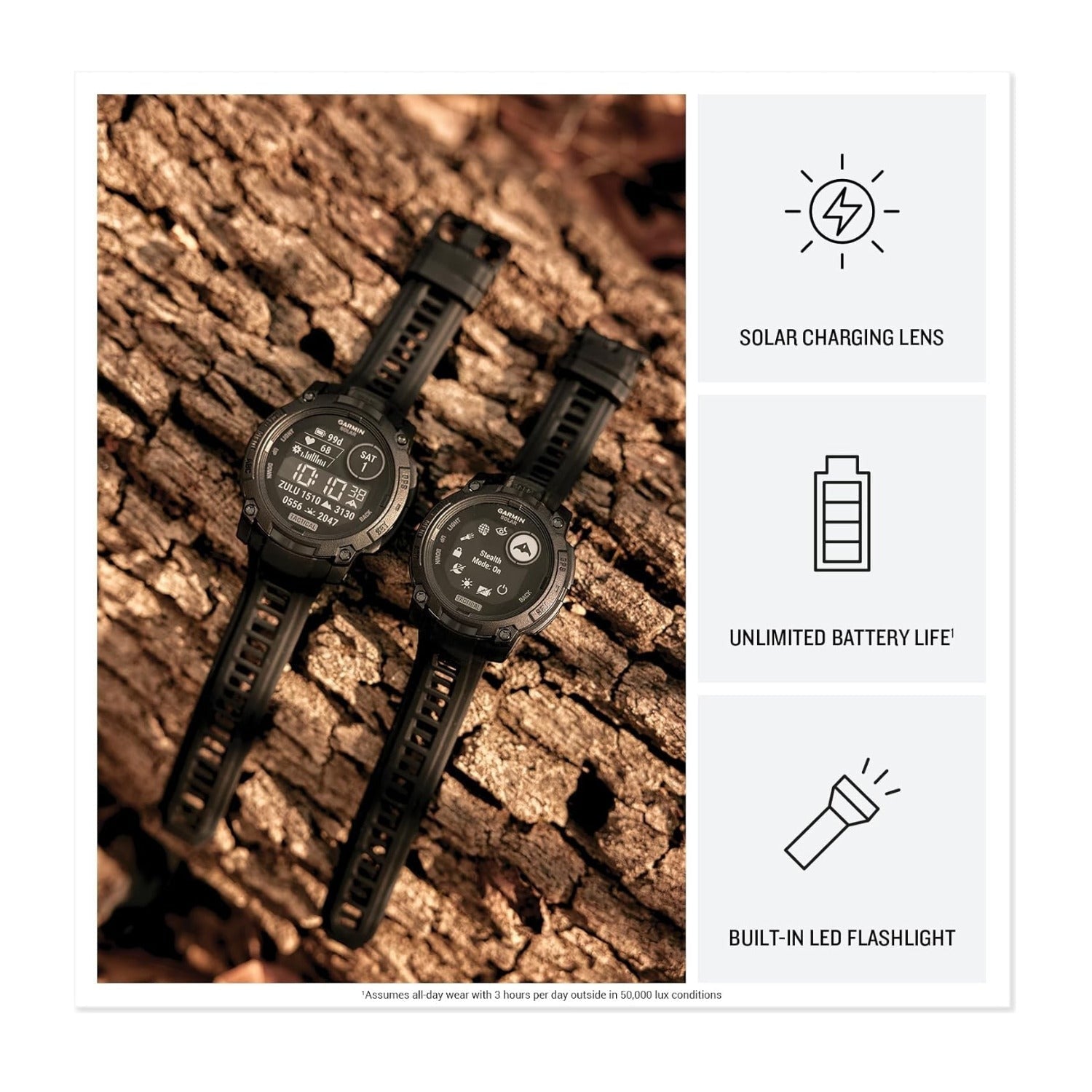 Garmin Instinct 3 45mm Black Solar Smartwatch Bundle with T710 Wireless Earbuds