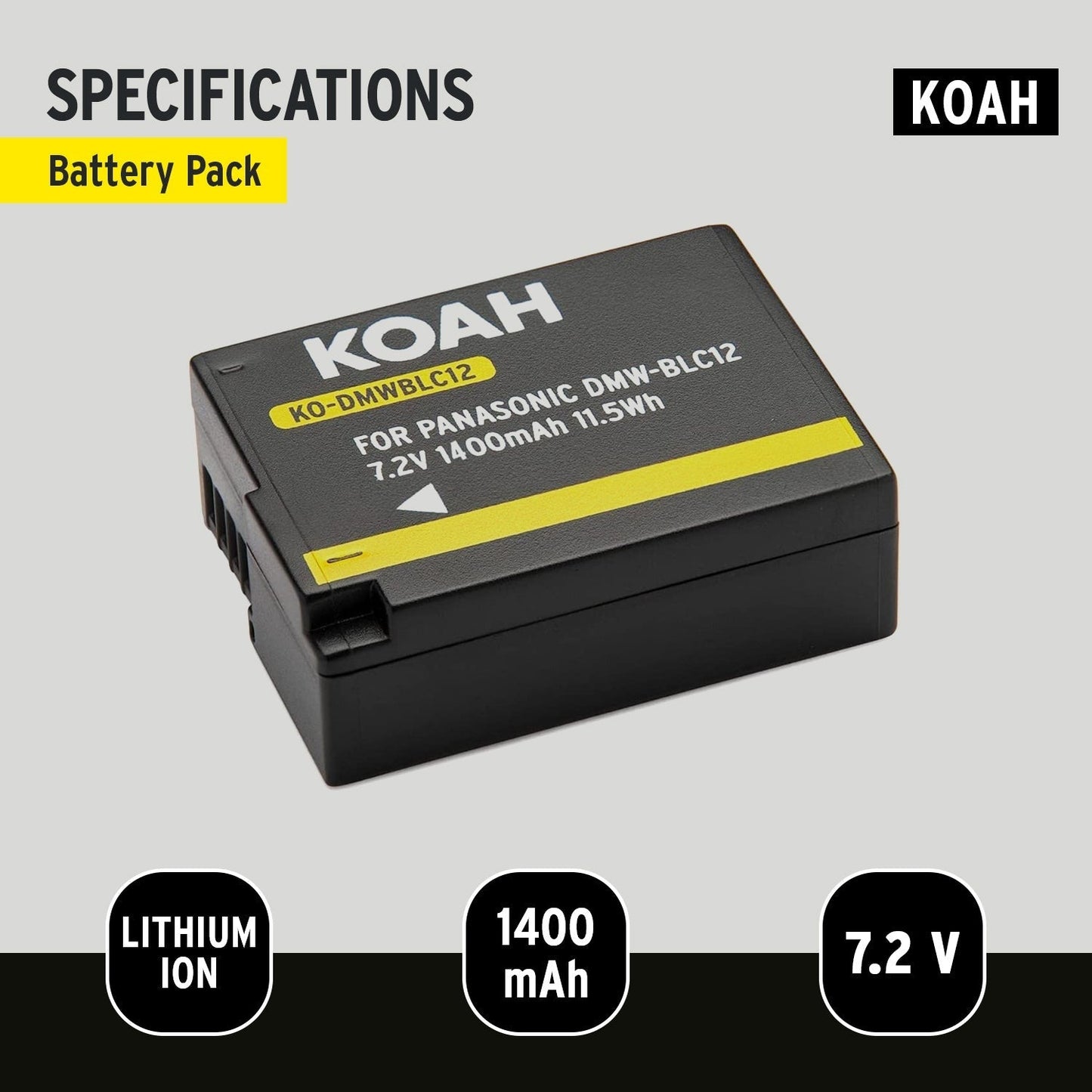 Koah PRO Panasonic DMW-BLC12 Rechargeable Replacement 1400mAh Li-Ion Battery