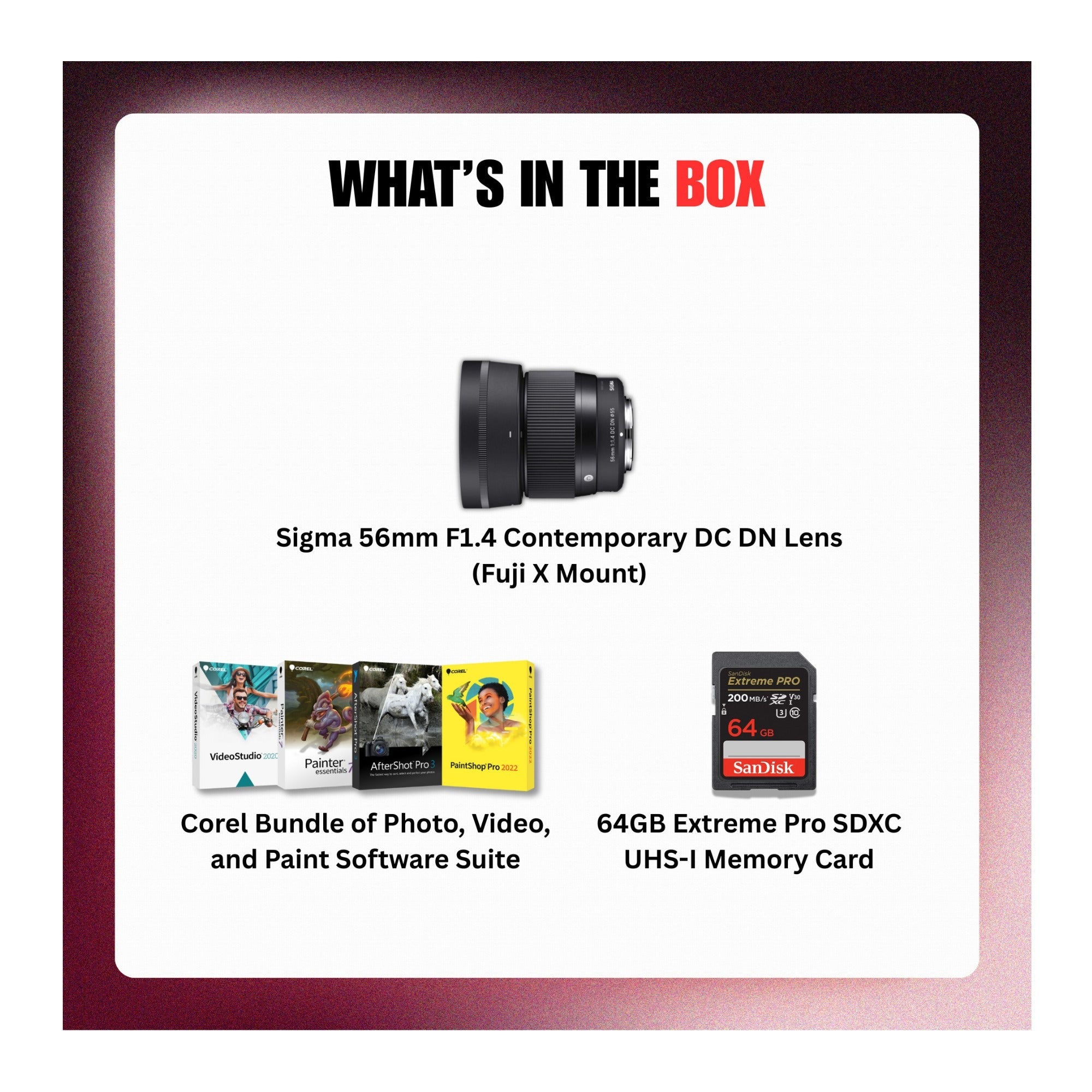 Sigma 56mm F1.4 Contemporary DC DN Multilayer Coating Lens (Fuji X Mount) Bundle