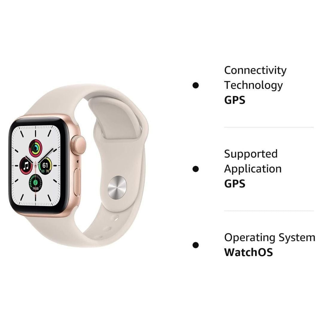 Apple Watch SE | GPS | 40mm | Gold Aluminum Case| Starlight Sport Band | Renewed Premium