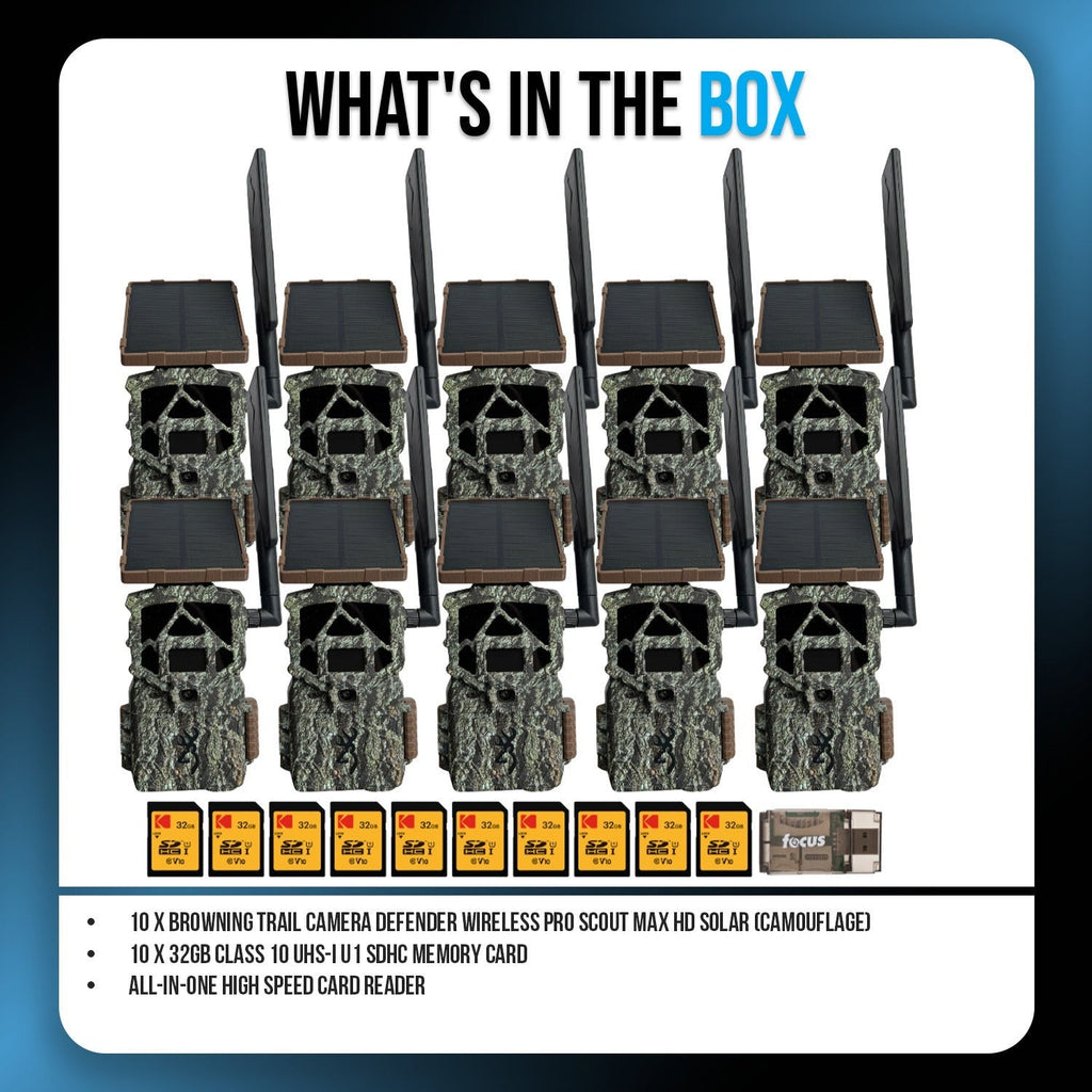 Browning Trail Camera Defender Wireless Pro Scout Max HD Solar (10-Pack) Bundle