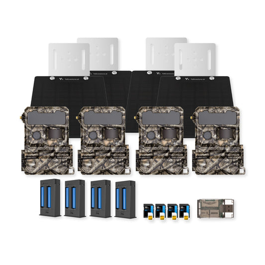 Yellowstone Y2 Trail Camera Bundle with Battery, Solar Panel, Card Reader, and Accessories (4-Pack)