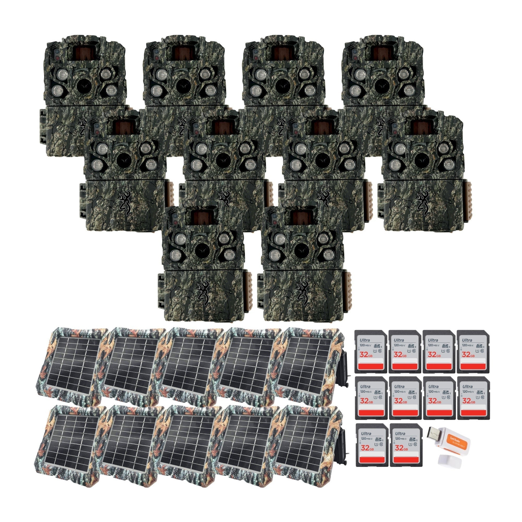 Browning Strike Force FHDR 40MP Trail Camera (10 Pack) Bundle with Solar Power Pack and Accessories
