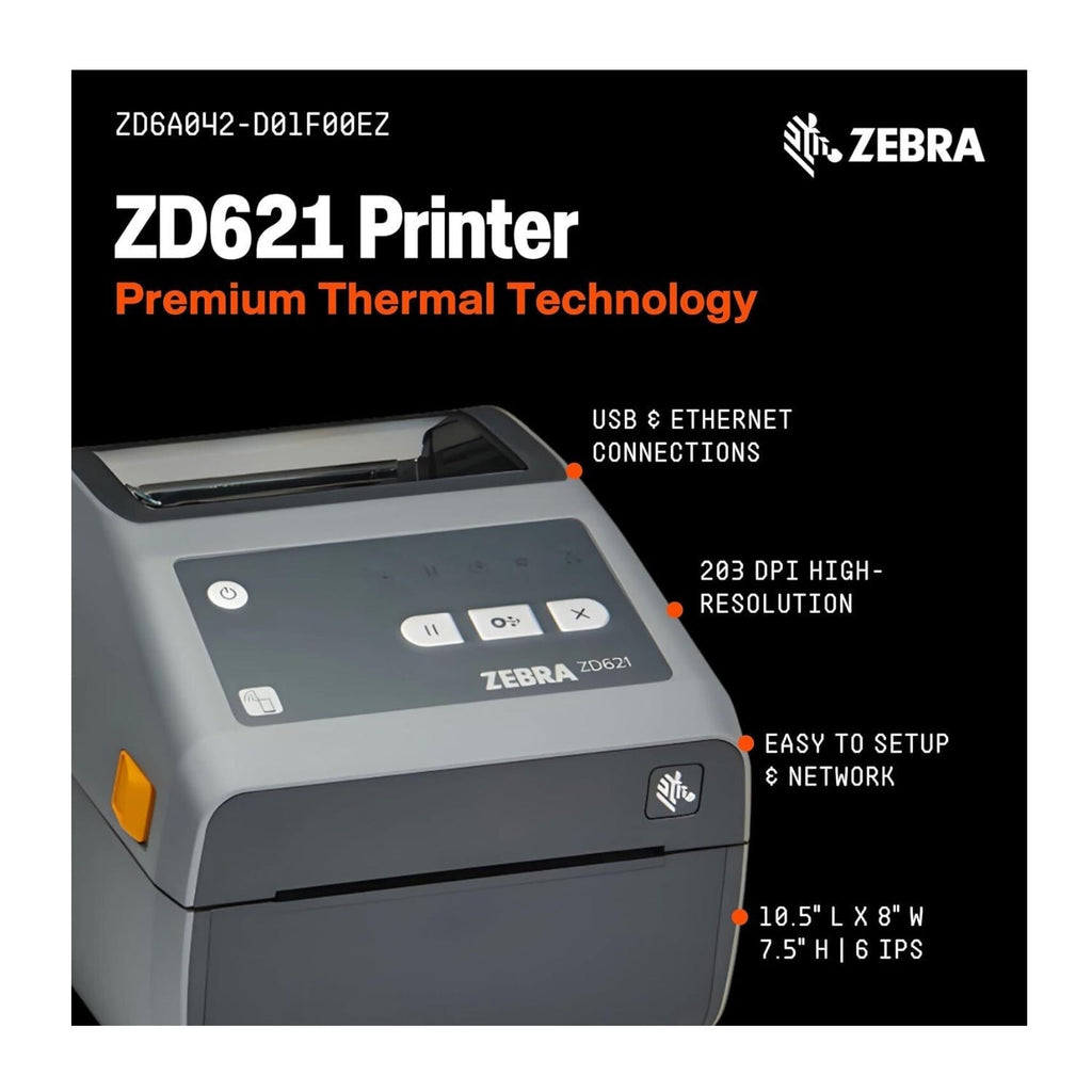 Zebra ZD621 4-Inch Direct Thermal Shipping Desktop Label Printer with USB/Serial/Ethernet (203 DPI)