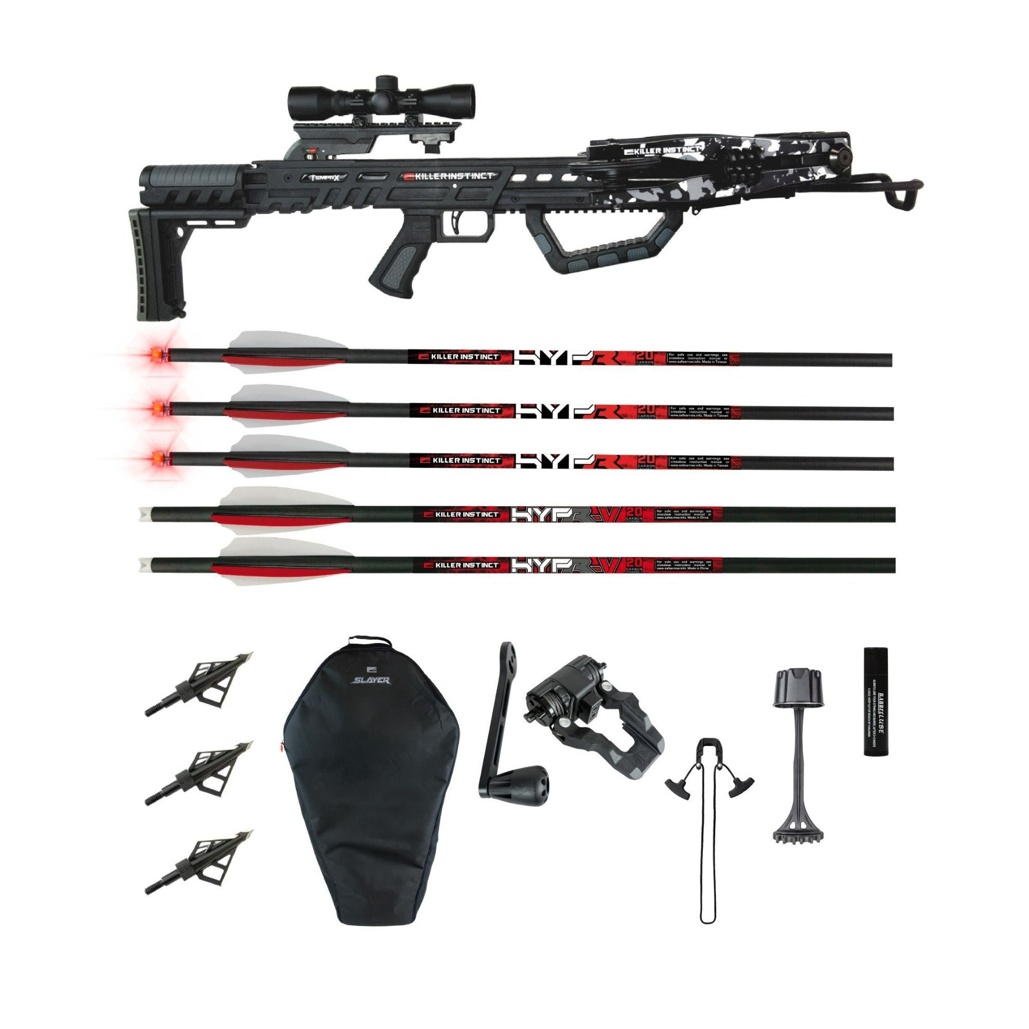 Killer Instinct Tempr-X 405 Crossbow with Case, Bolts, Crank, and Broadhead