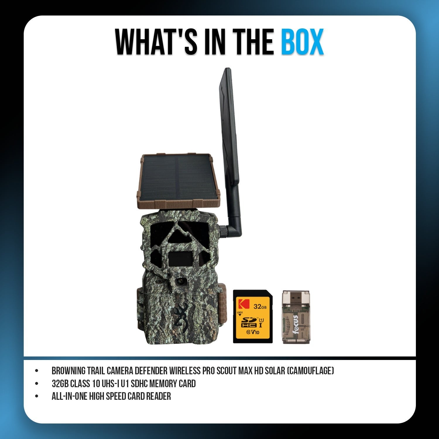 Browning Trail Camera Defender Wireless Pro Scout Max HD Solar (Camo) Bundle