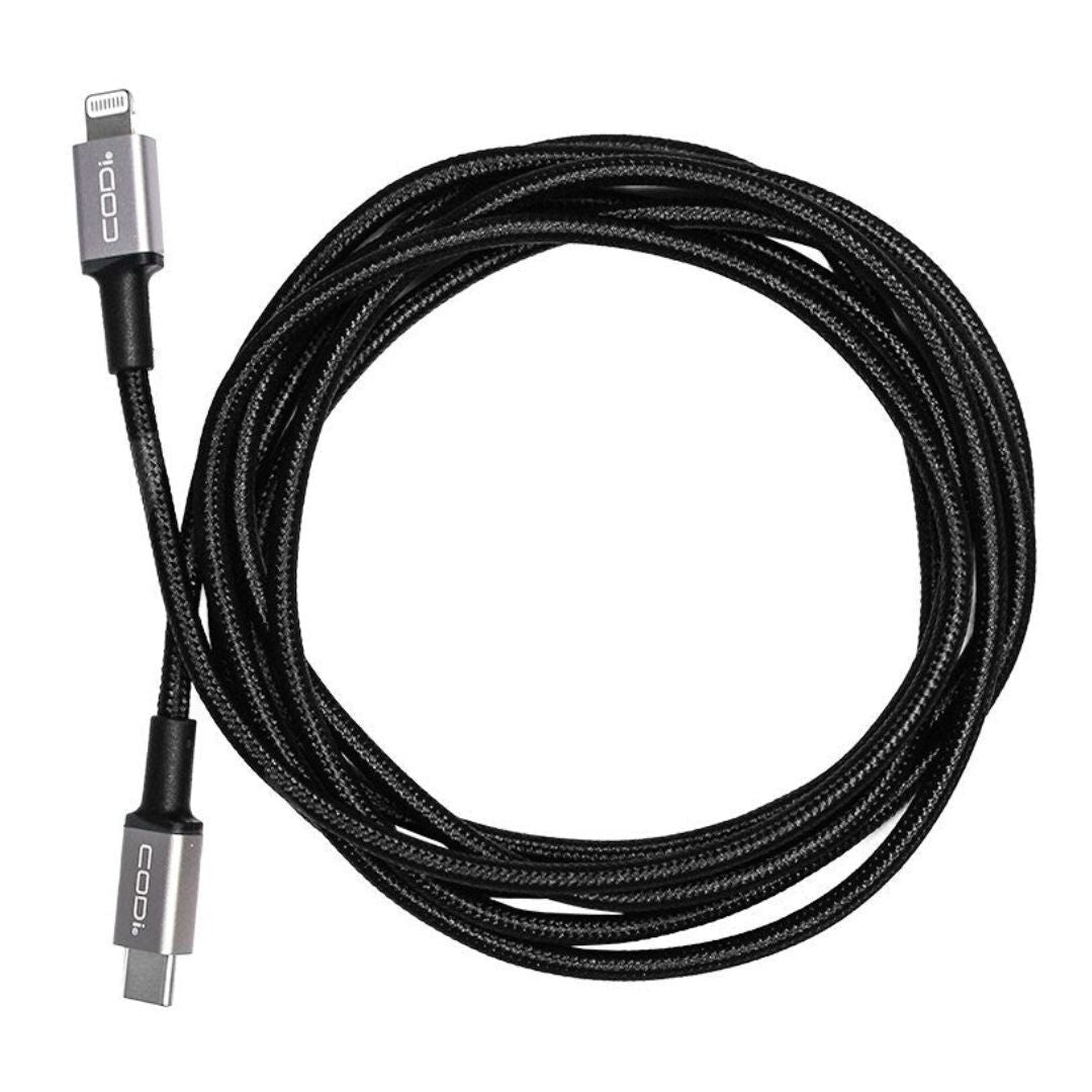 CODi 6-Feet Braided Nylon USB-C to MFI Lightning Charge and Sync Cable (Black)
