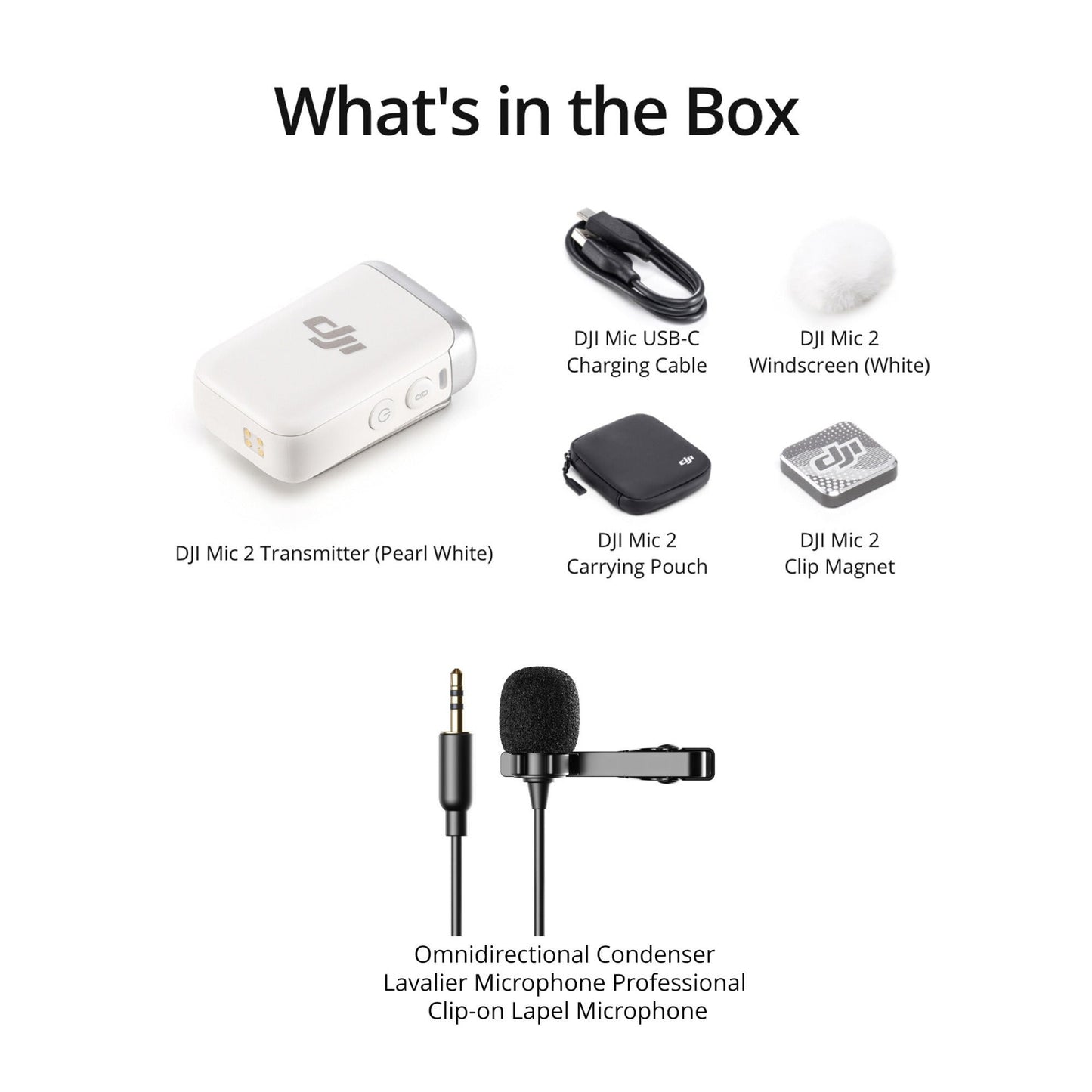 DJI Mic 2 (1 TX, Platinum White) with Omnidirectional Lavalier Microphone