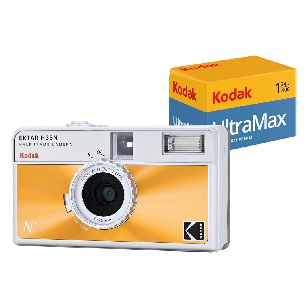Kodak Ektar H35N 35mm Half Frame Film Camera Bundle with Ultramax 400 24 Exp Film (Glazed Orange)