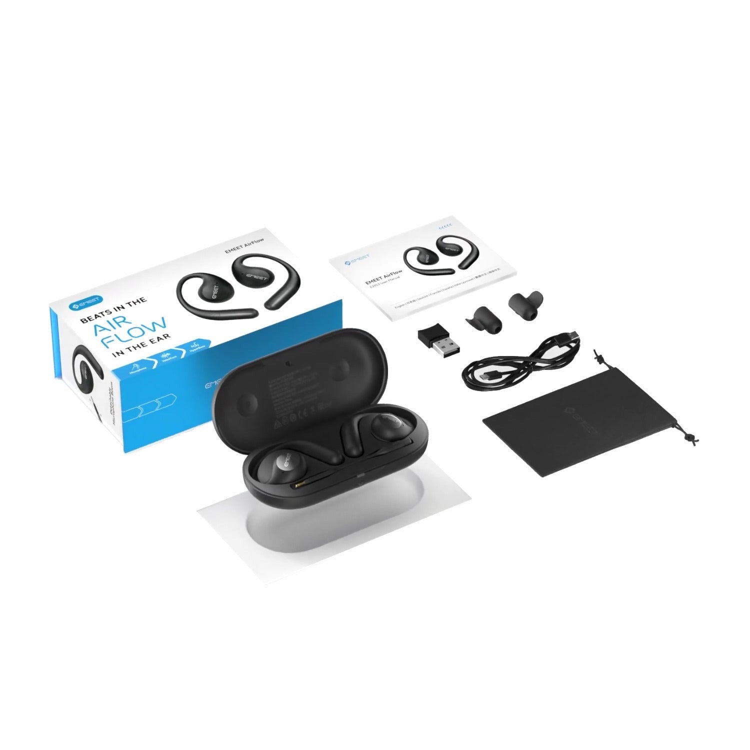eMeet AirFlow Open-Ear Headphones with Detachable Mic Boom