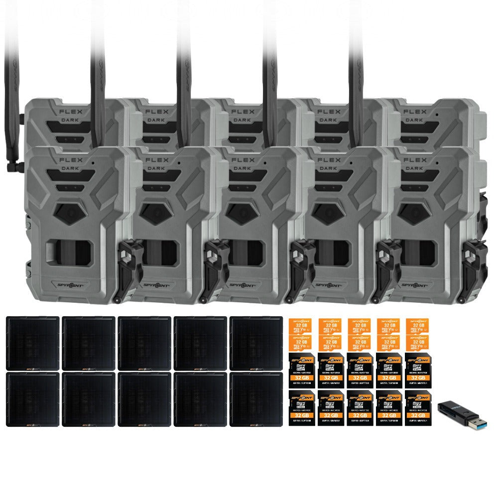 Spypoint Flex Cellular Trail Camera (5 Pack) with Solar Panel and Accessories
