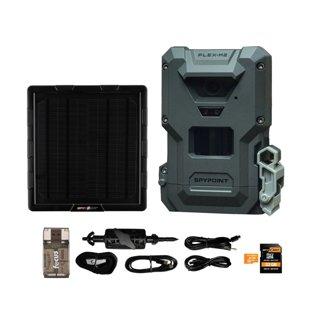 Spypoint FLEX-M2 32MP Trail Camera with Solar Panel, Memory Card and Card Reader Bundle