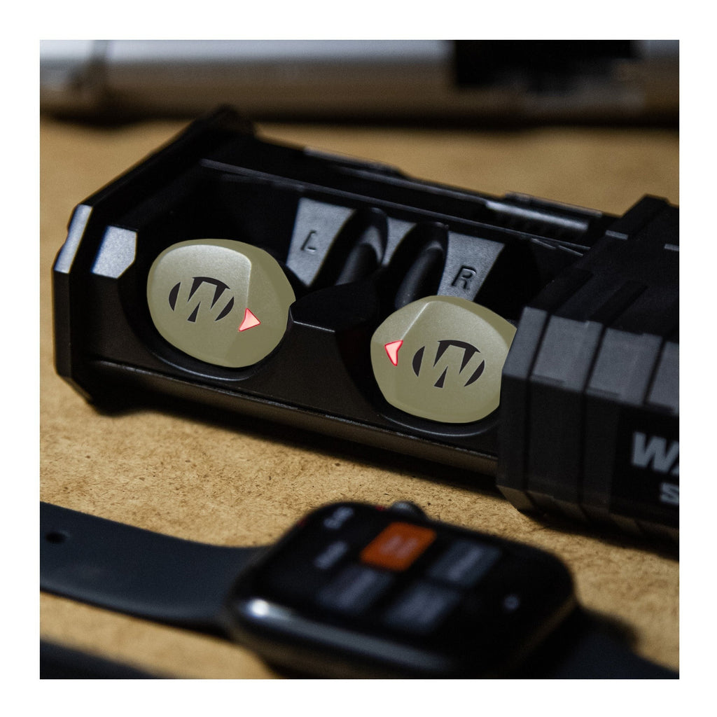 Walker's Silencer BT 2.0 Rechargeable Electronic Earbuds (OD Green) with Glasses