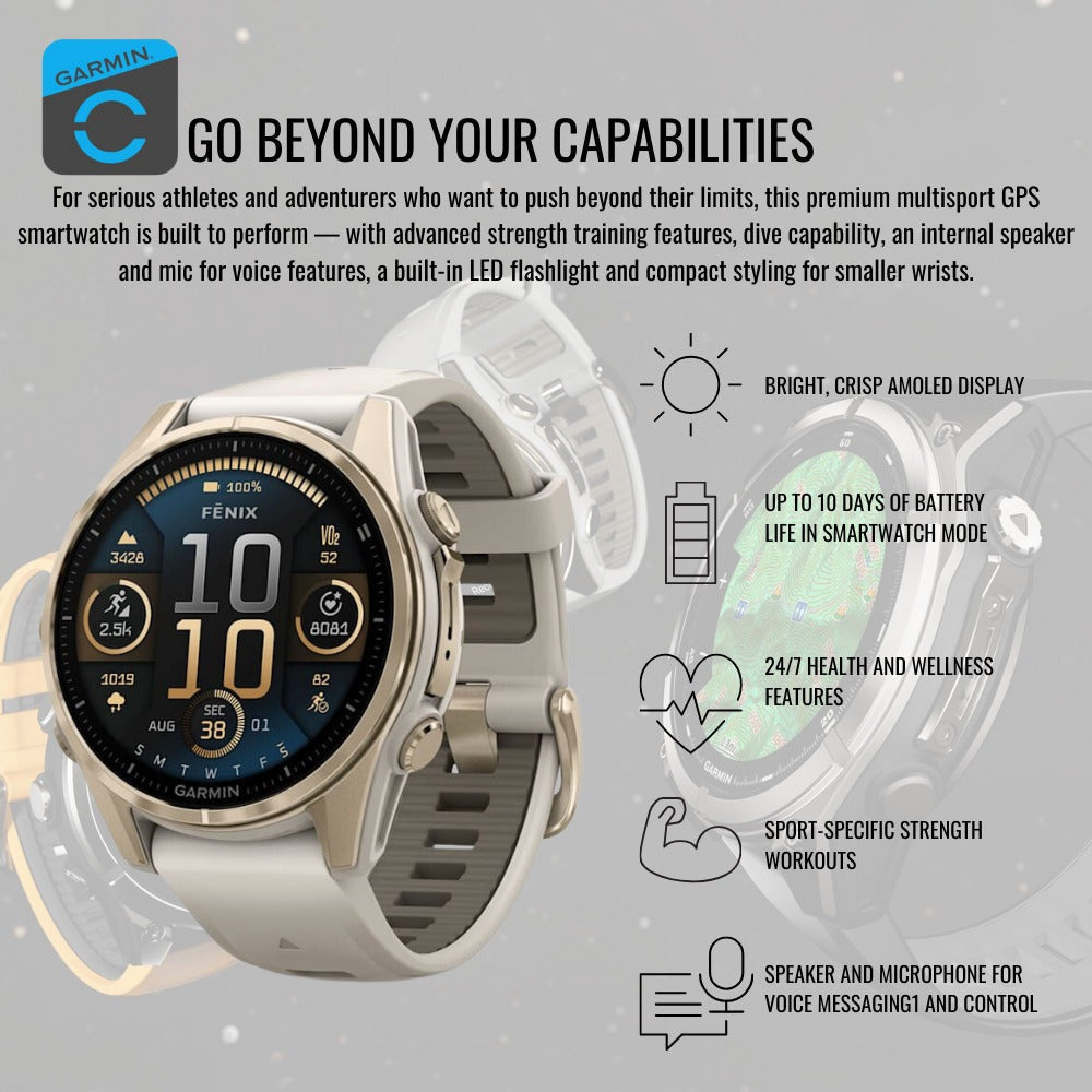 Garmin Fenix 8 AMOLED 43mm GPS Smartwatch (Soft Gold and Fog Gray-Dark Sandstone) Bundle