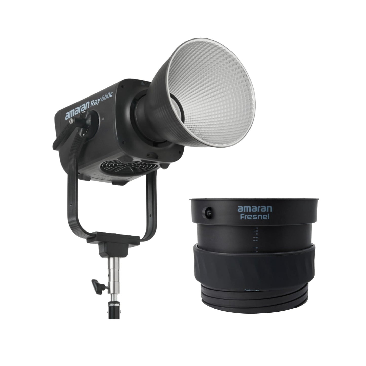 Amaran Ray 660W Full-Color COB Video Light and Fresnel Light Modifier Bundle