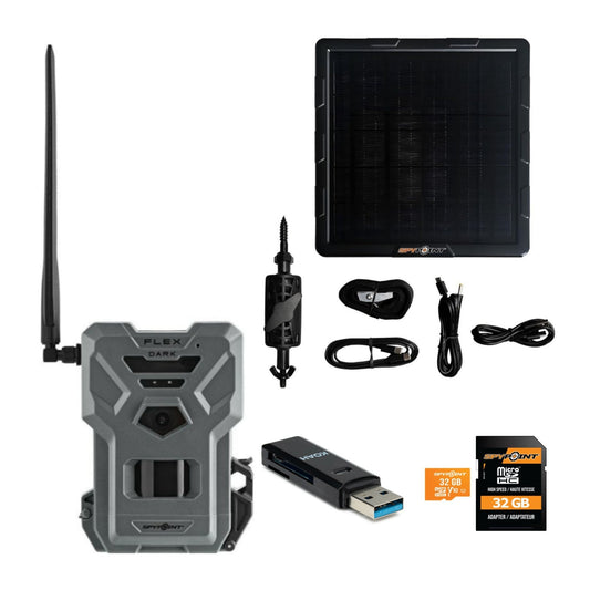 Spypoint Flex Dark GPS Cellular Trail Camera with Solar Panel and Accessories