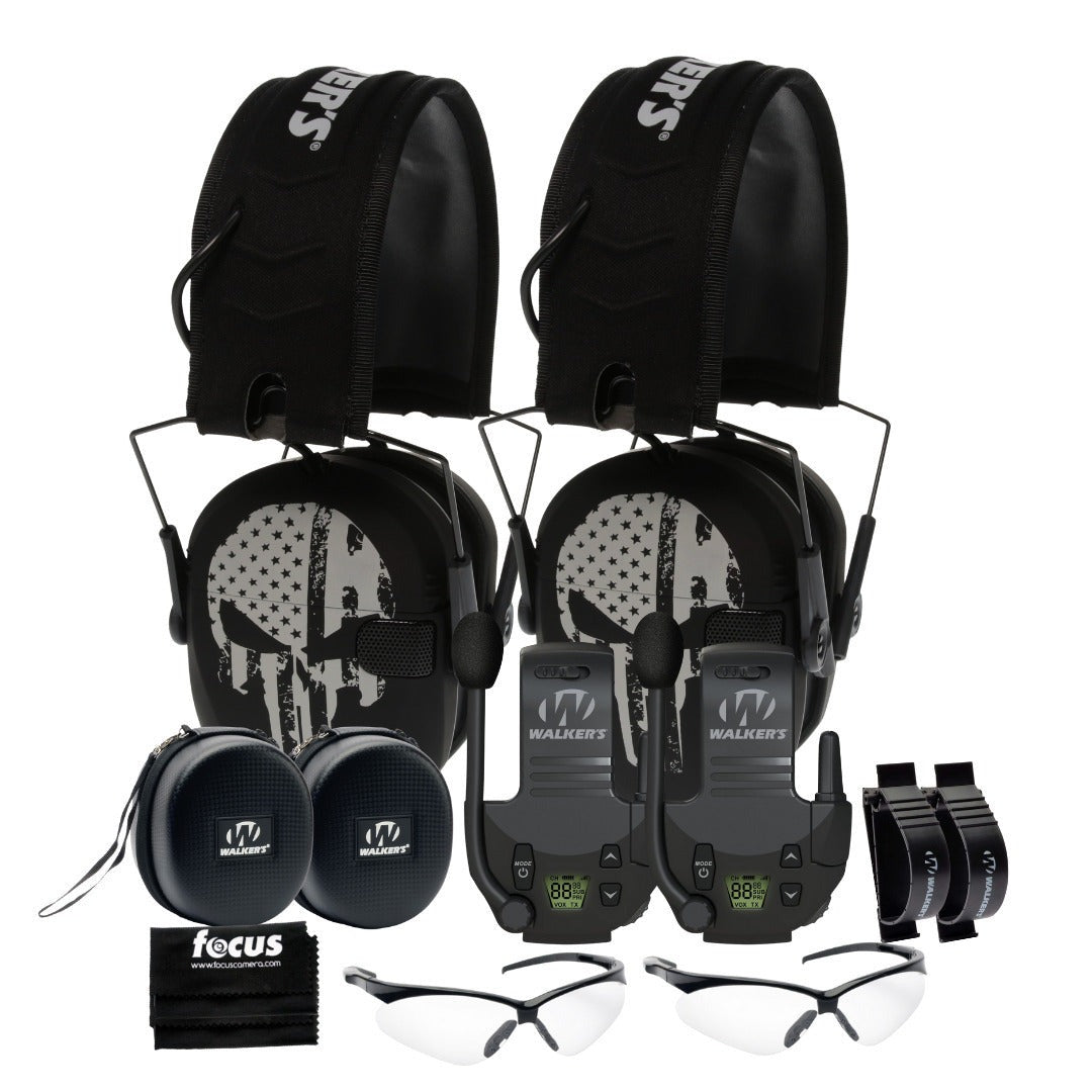 Walkers Razor Walkie Talkie Bundle with Ear Muff (Punisher) and Accessories