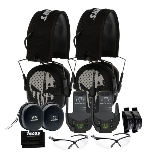 Walkers Razor Walkie Talkie Bundle with Ear Muff (Punisher) and Accessories
