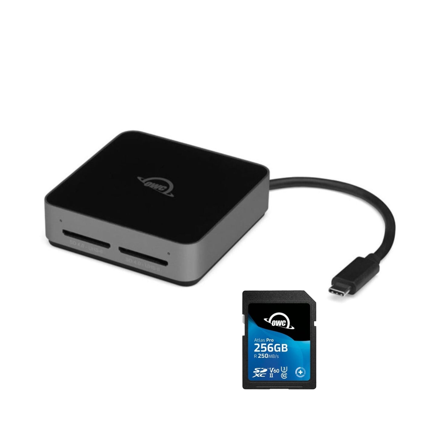 OWC 256GB Atlas Pro SDXC V60 UHS-II Memory Card with Dual SD-Slot SDXC UHS-II Card Reader