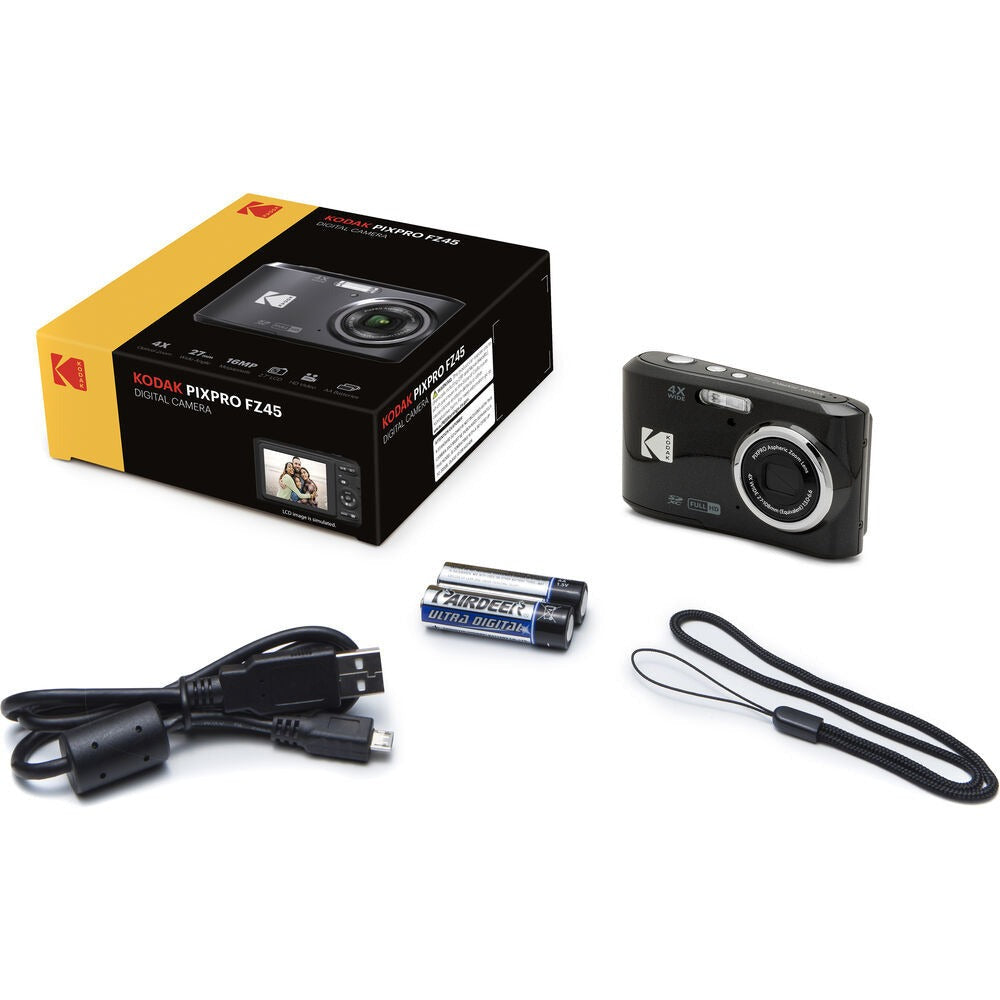 Kodak PIXPRO FZ45 Friendly Zoom Digital Camera (Black) Memory Card and Batteries
