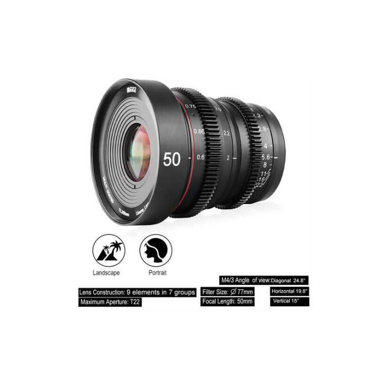 Meike 50mm T2.2 Cinema Prime Lens with 270-Degree Focus Throw (MFT, Feet/Meters)
