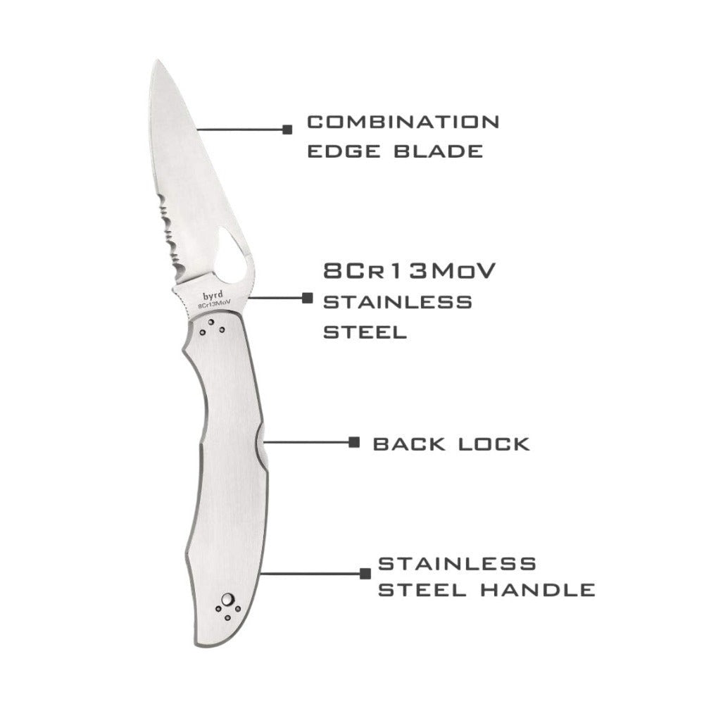 Spyderco Byrd Cara Cara 2 CombinationEdge Stainless Steel Knife with Steel Blade