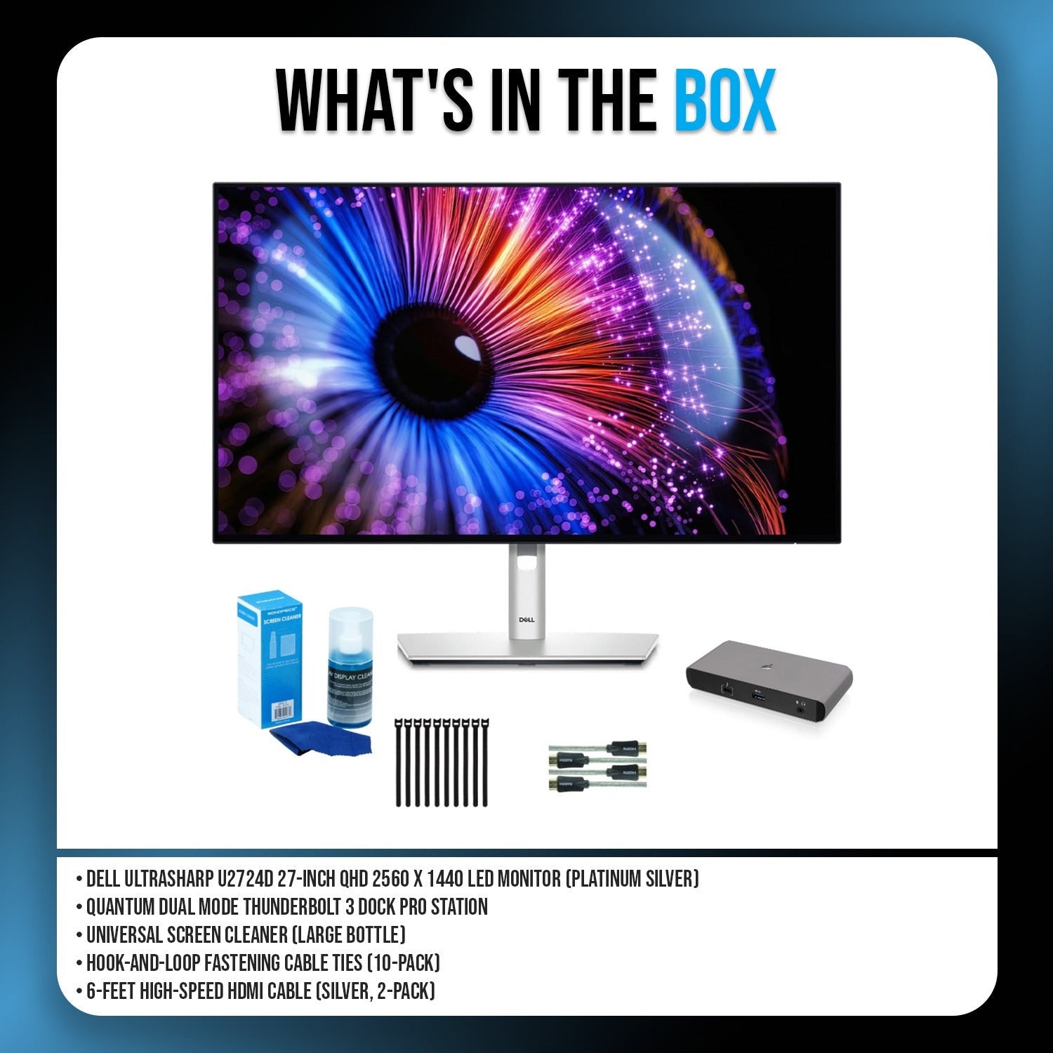 Dell UltraSharp U2724D 27-Inch QHD 2560 x 1440 Monitor (Platinum Silver) Bundle