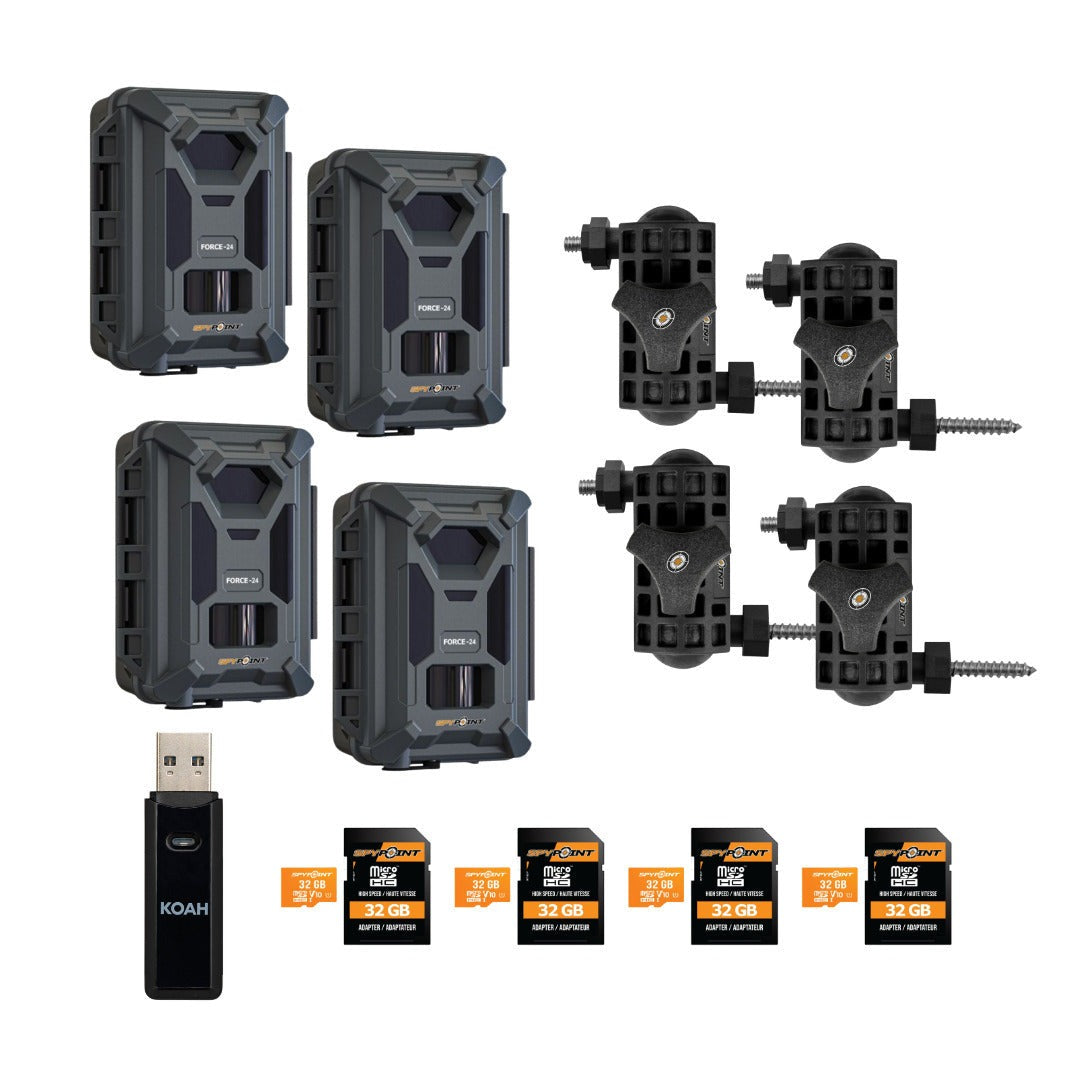 Spypoint Force-24MP Non-Cellular Trail Camera (4 Pack) Bundle with Accessories
