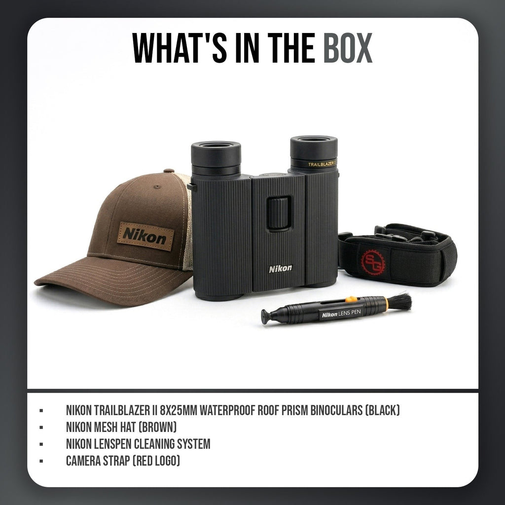 Nikon Trailblazer II 8x25 Compact Binoculars (Black) with Accessories Bundle