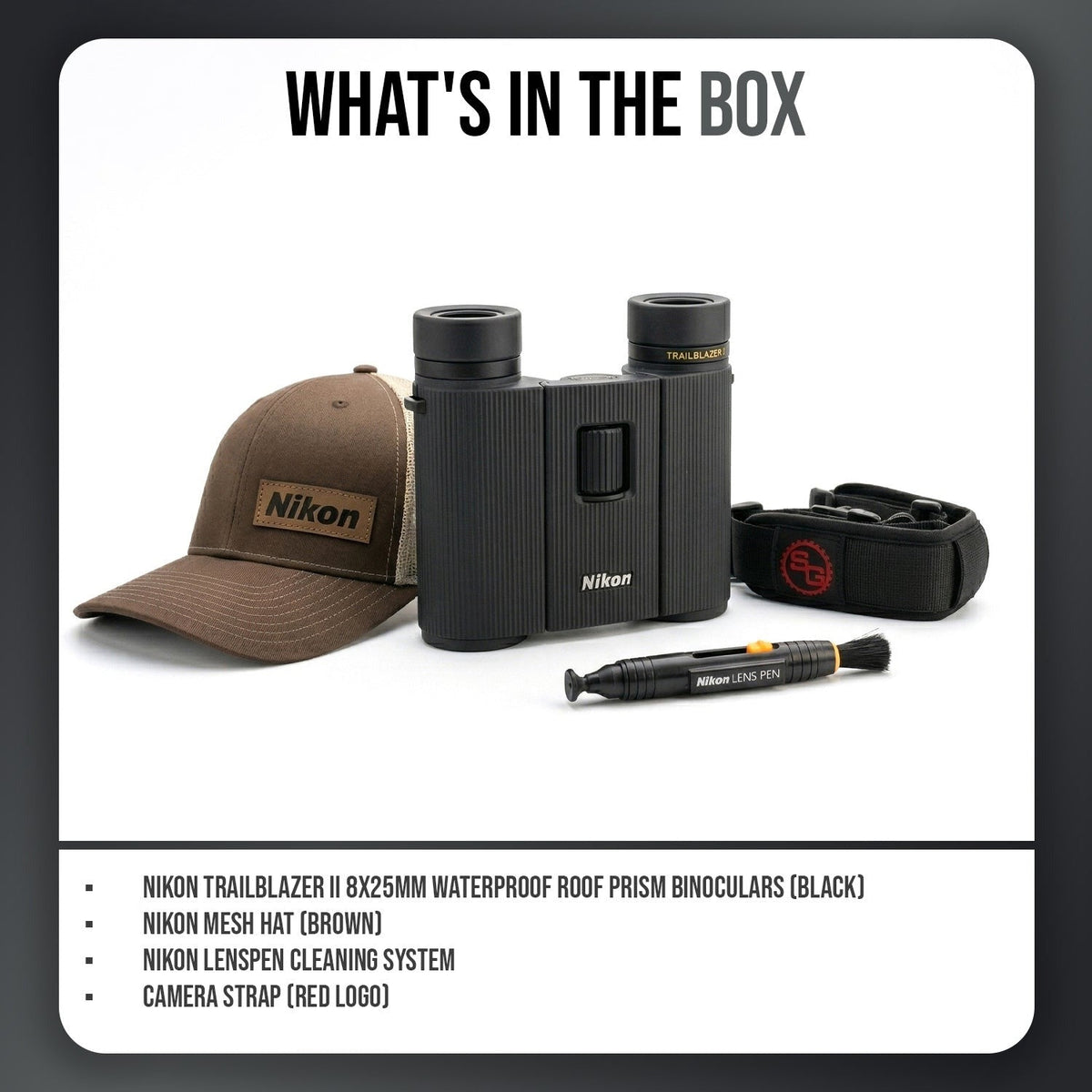 Nikon Trailblazer II 8x25 Compact Binoculars (Black) with Accessories Bundle
