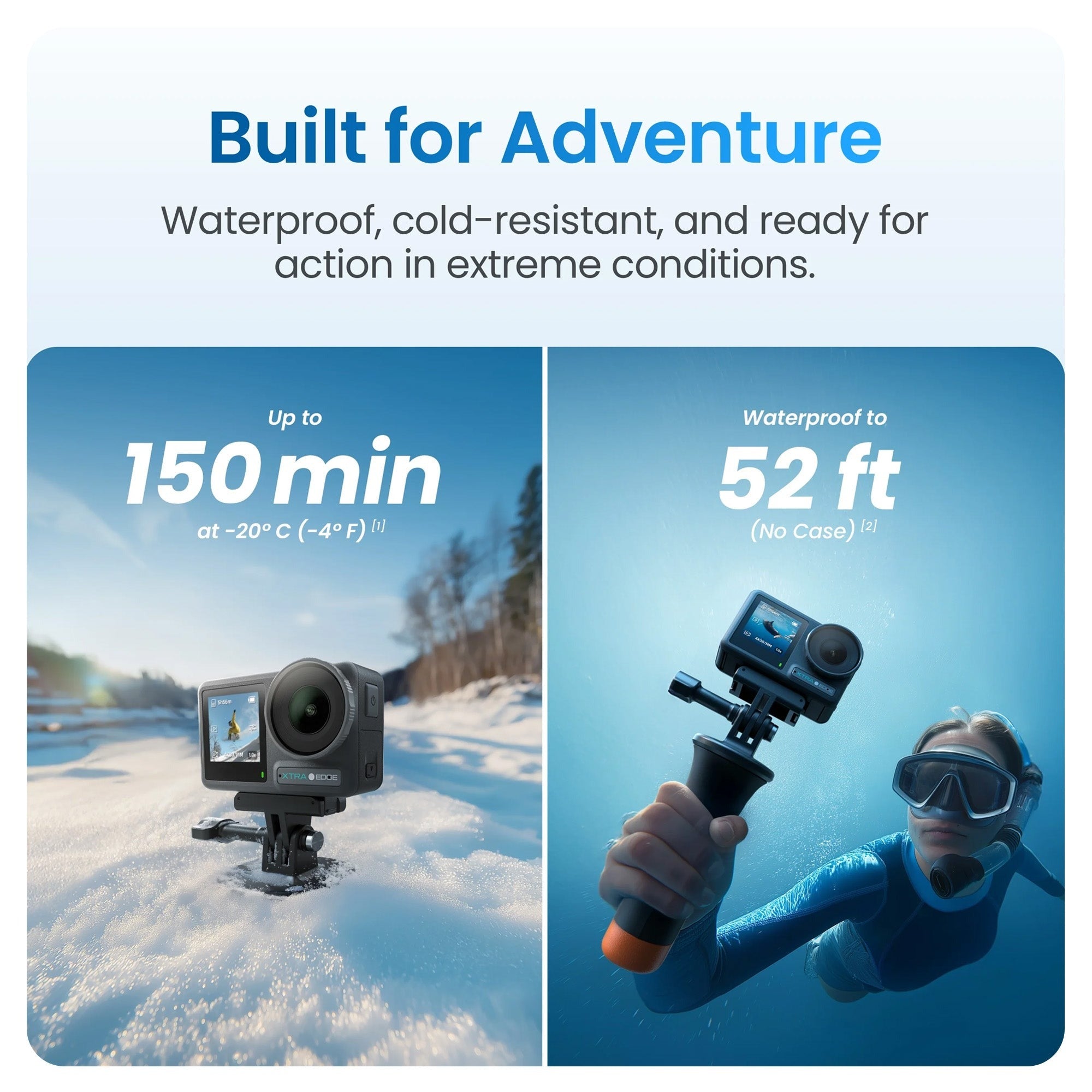 Xtra Edge Waterproof Action Camera with 4K Video Resolution and Dual Screens