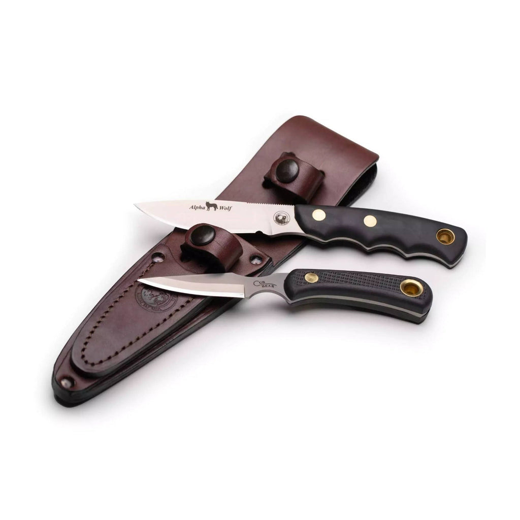 Knives of Alaska Alpha Wolf D2 Skinning and Cub Bear Caping Knife Suregrip Combo
