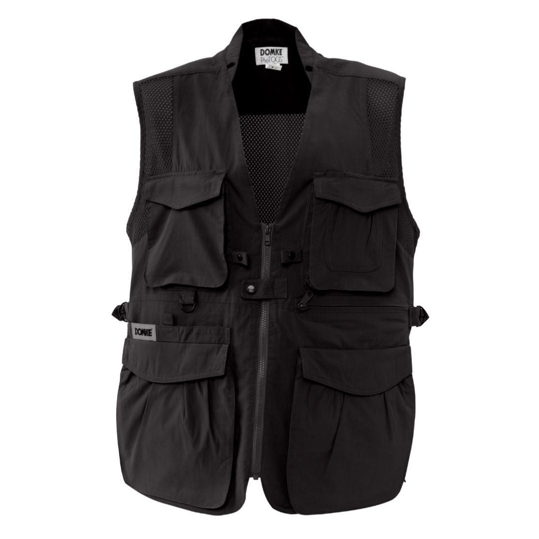 DOMKE PhoTOGS Vest with 100 Percent Cotton, 12 Pockets and Padded Collar (Black, Large Size)