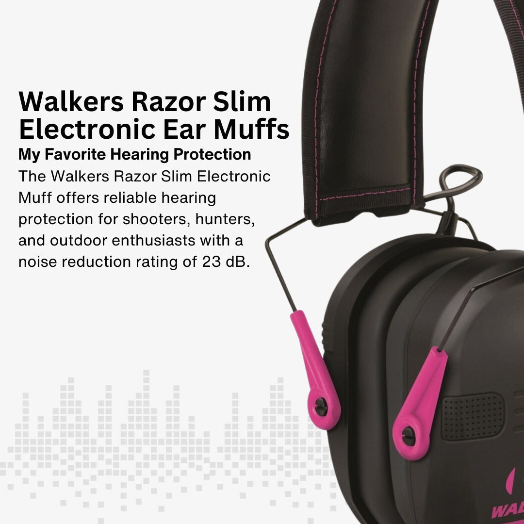 Walker's Razor Digital Ear Muffs (Black/Pink) with Accessories Bundle