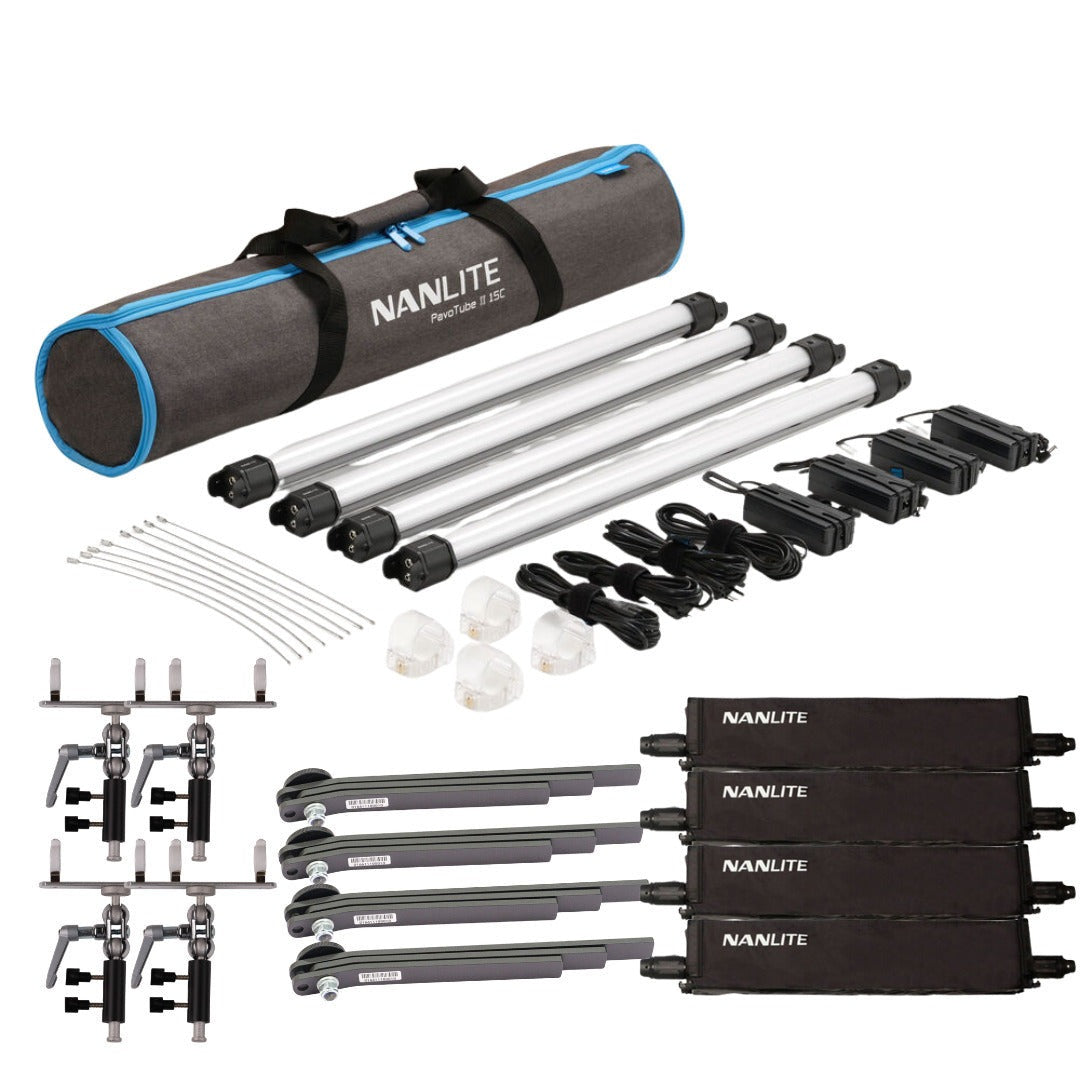 Nanlite PavoTube II 15C RGB LED Tube (4-Light Kit) Bundle with Accessories