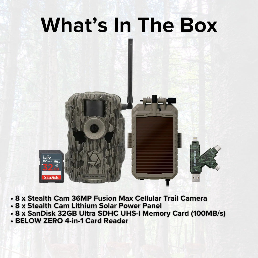 Stealth Cam Fusion MAX Dual Sim 36MP Trail Camera (2-Pack) x 4 with Battery (4-Pack) Bundle