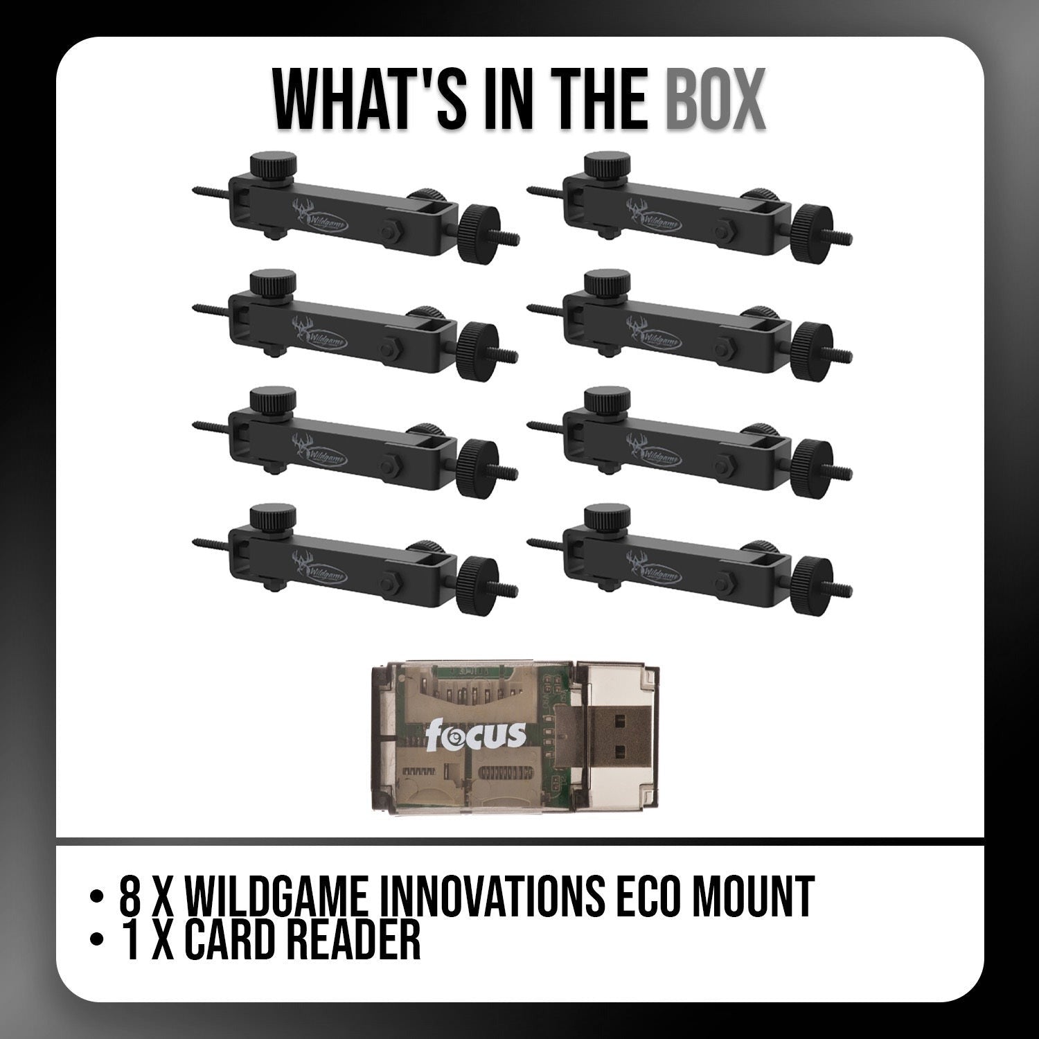 Wildgame Innovations Eco Mount (8-Pack) Bundle with Card Reader (9 Items)