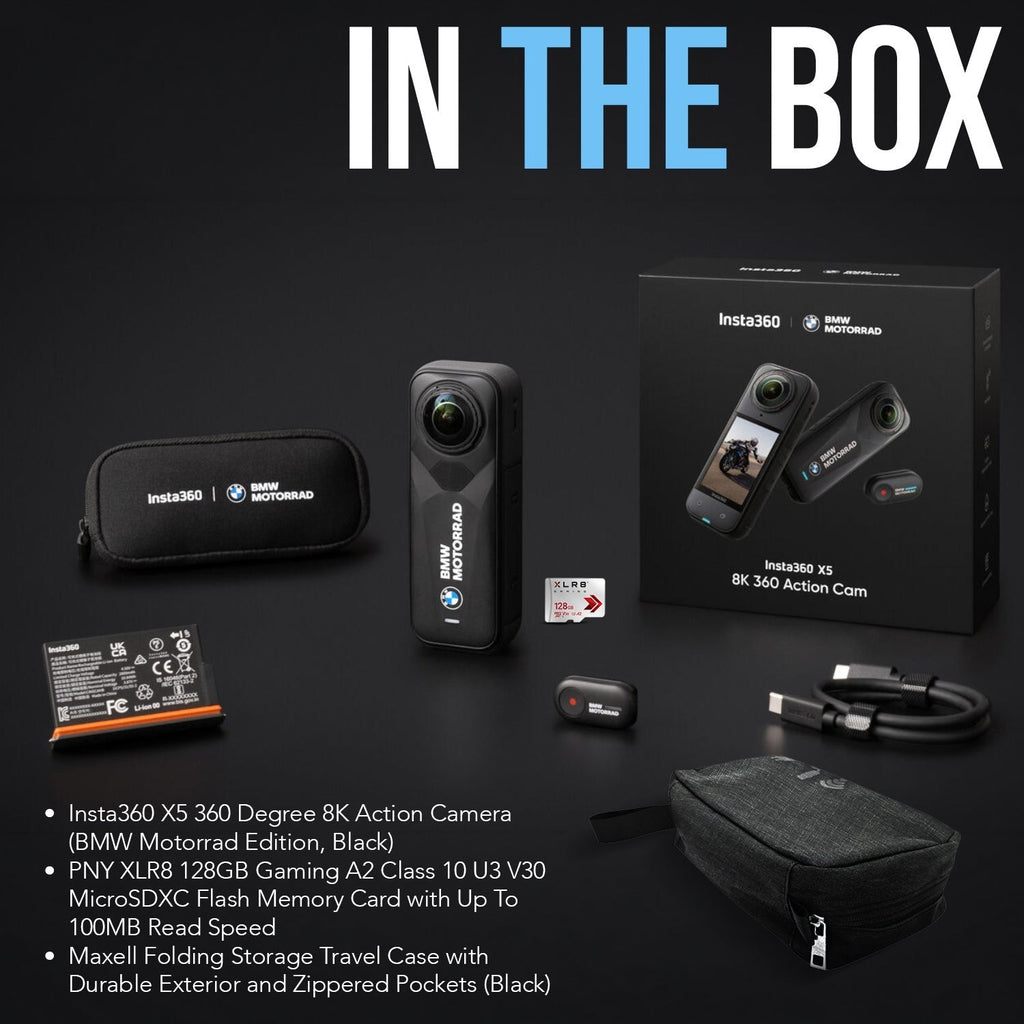 Insta360 X5 360 8K Camera (BMW Motorrad) with 128GB Memory Card and Case Bundle