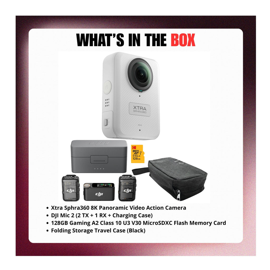 Xtra Sphra360 8K Video Action Camera with Wireless Microphone and Accessories