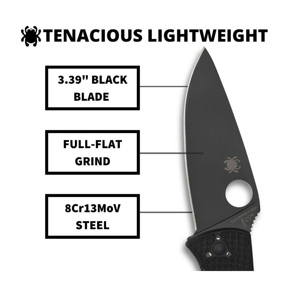 Spyderco Tenacious Lightweight Black Folding Knife with PlainEdge 8Cr13MoV Blade