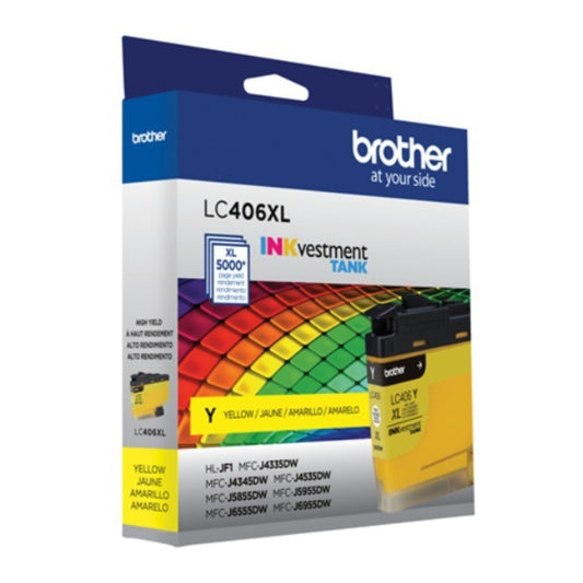 Brother LC406XLY Yellow INKvestment Tank Cartridge with High-Yield 5,000 Pages and Mess-Free Design