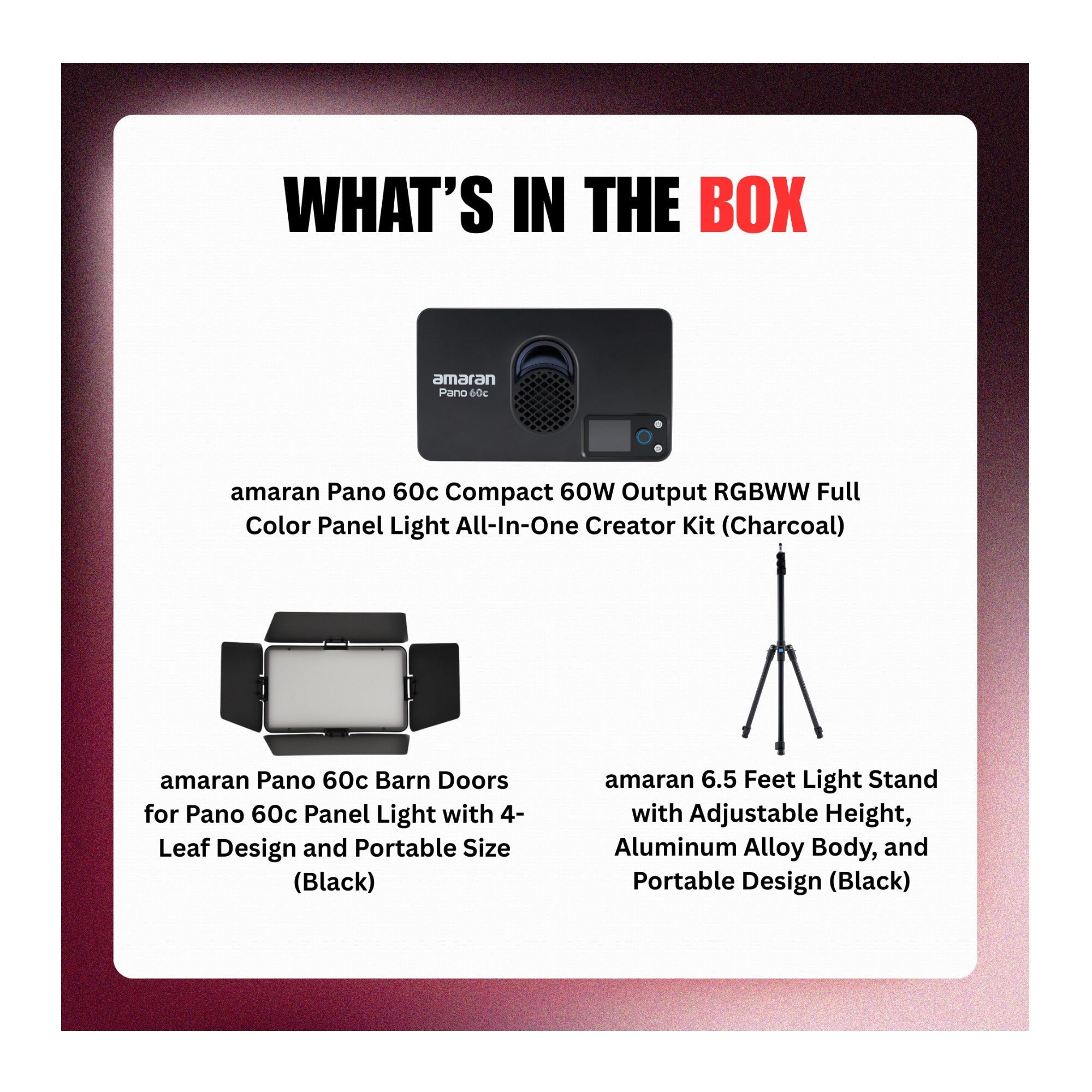 amaran Pano 60c Creator Kit with Barn Doors and 6.5ft Light Stand (3 Items)